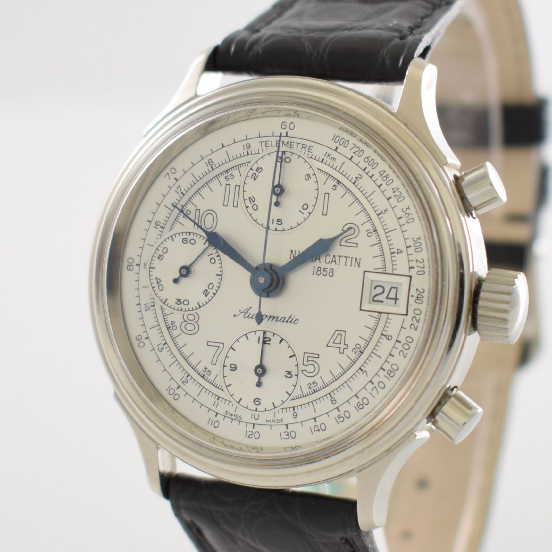 NUMA CATTIN Herrenchronograph in Stahl, Schweiz um 1995, Automatik, verschr. Geh., silb. Zifferbl. - Bild 4 aus 6