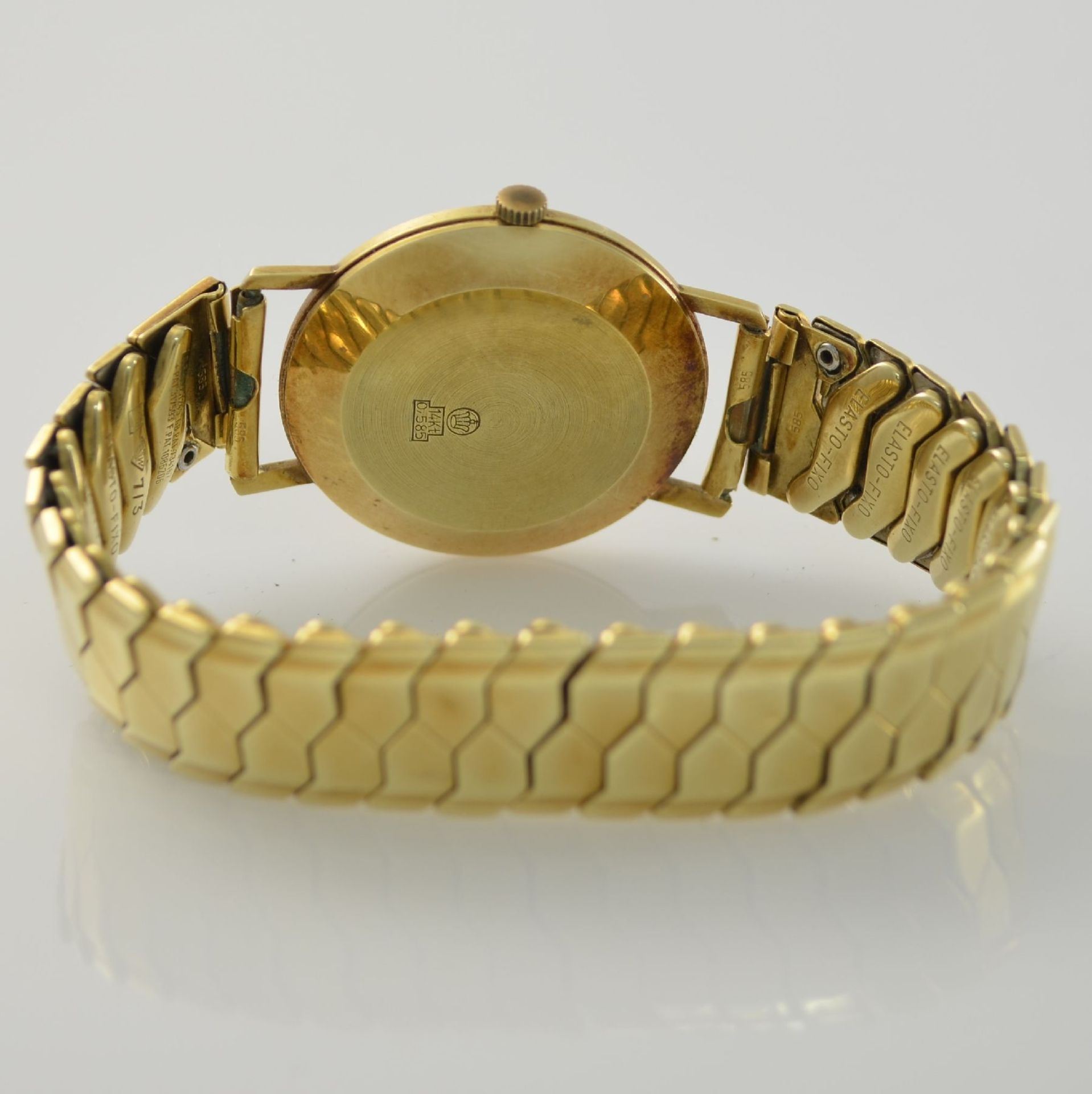 EXCELLENT Herrenarmbanduhr in GG 585/000 an Elasto-Fixo Band mit 585/000 GG Schale, Schweiz um 1960, - Bild 5 aus 8