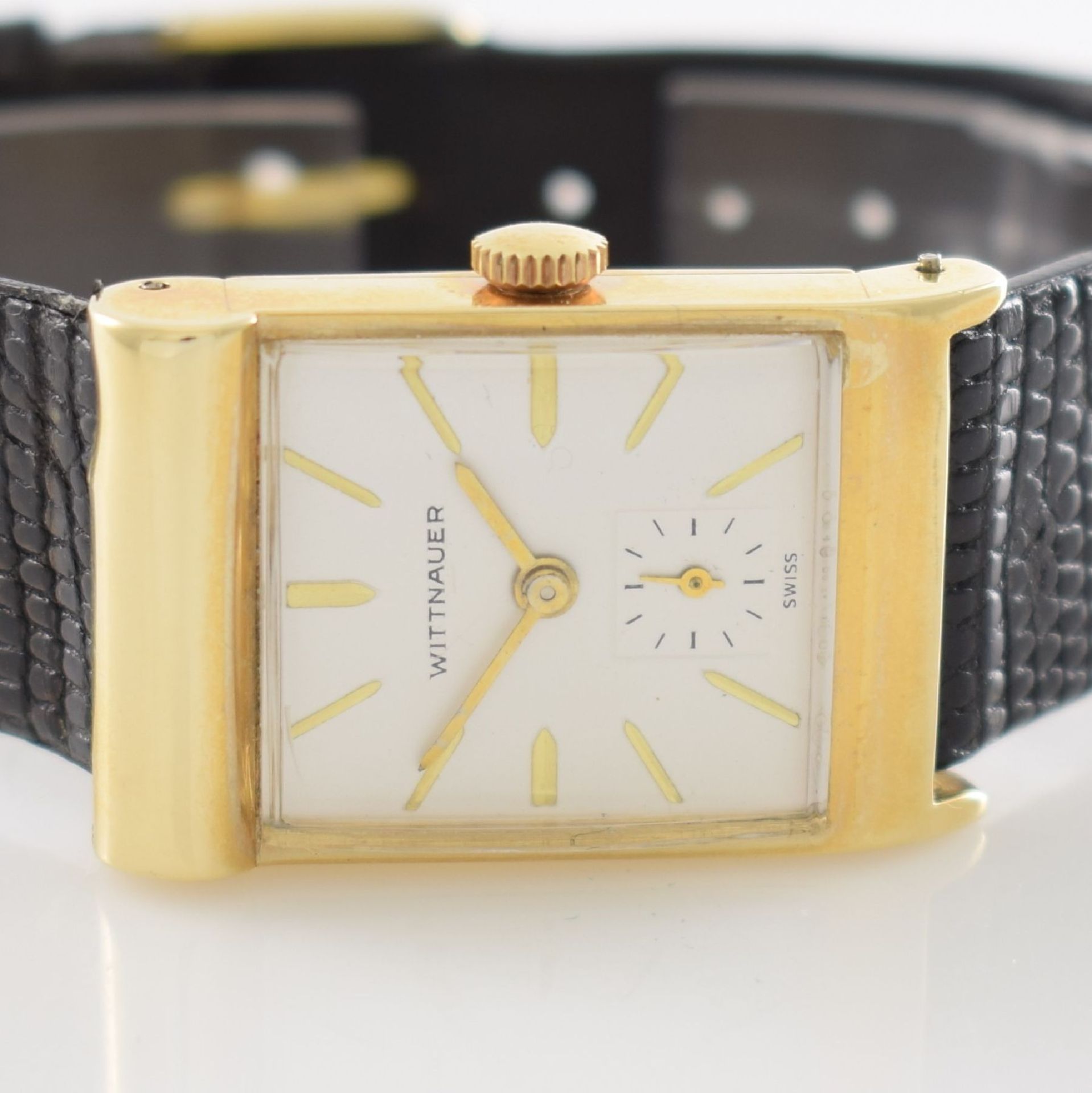 WITTNAUER asymmetrische rechteckige Armbanduhr in GG 585/000, USA/Schweiz um 1945, Handaufzug, 2- - Bild 2 aus 11