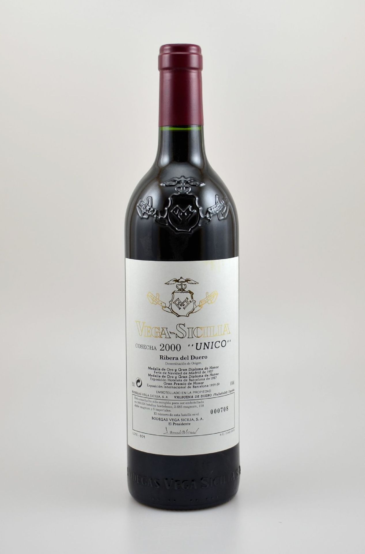 1 Flasche 2000er Vega Sicilia Unico, Ribera del Duero, 75 cl, 14 % Vol., Füllstand: into neck,