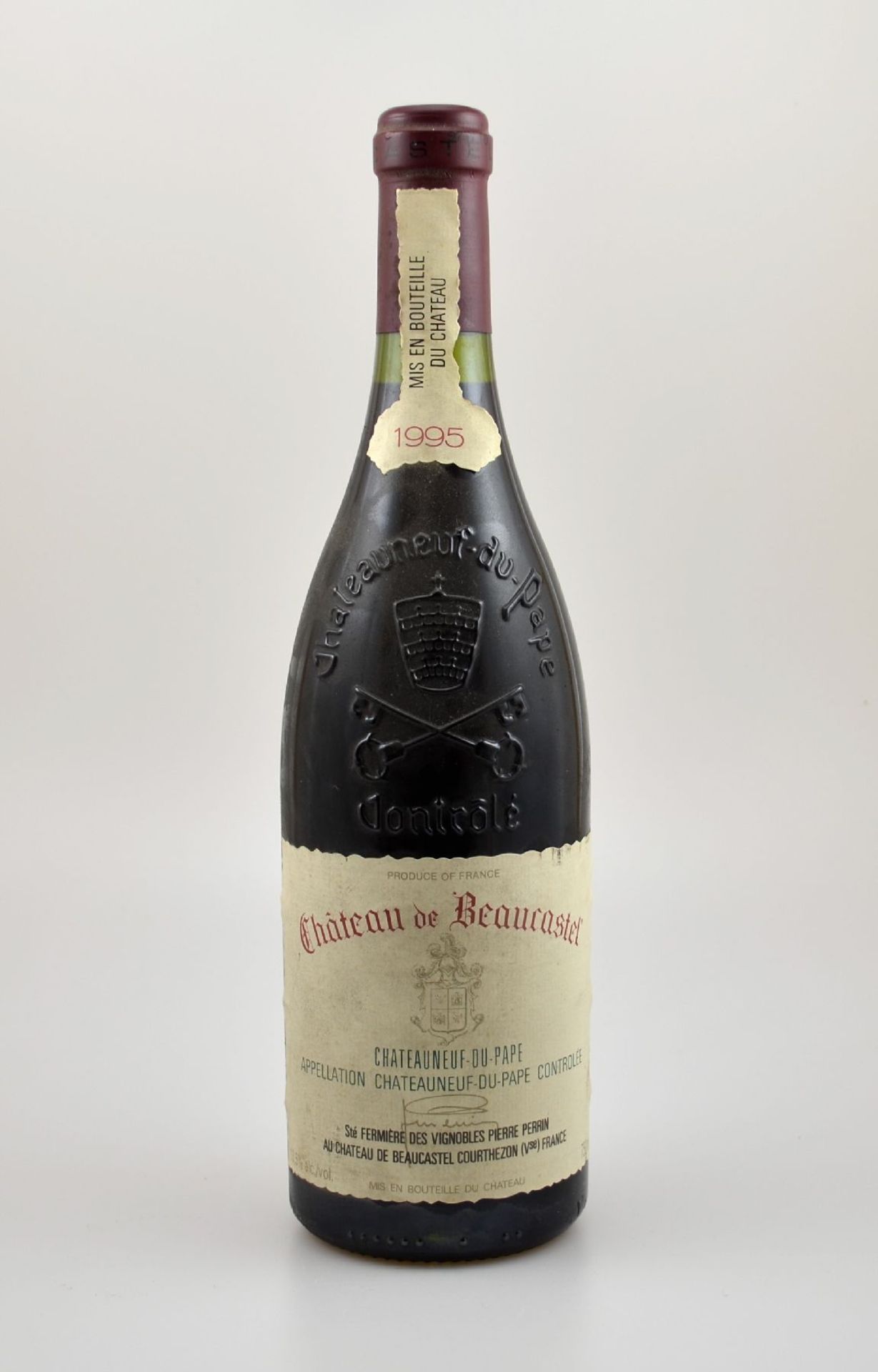 1 Flasche 1995 Chateau de Beaucastel Chateauneuf-du-Pape, ca. 75 cl, 13,5 % Vol.,Abstand zwischen