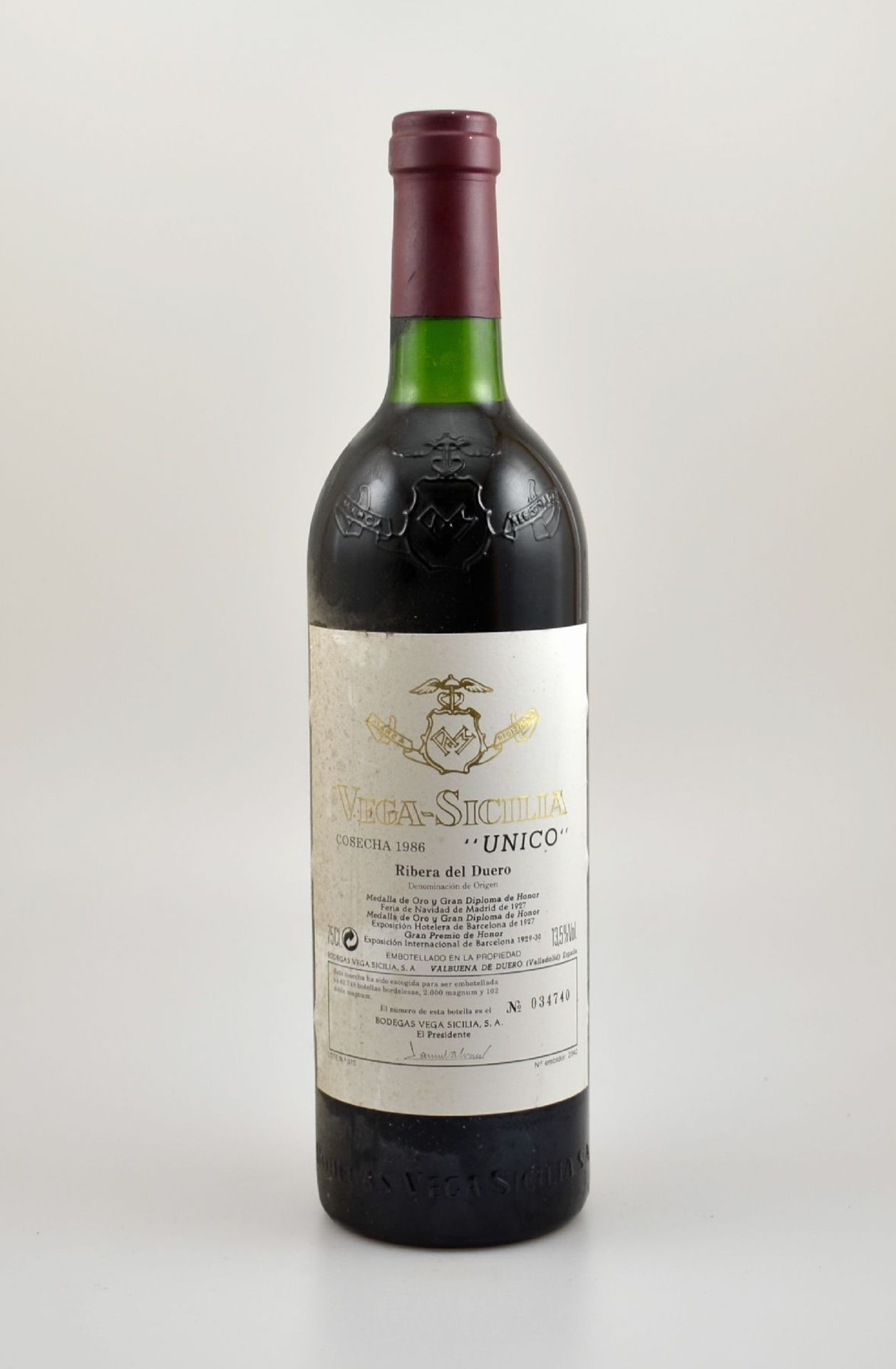 1 Flasche 1986 Vega-Sicilia Unico, Ribera del Duero, ca. 75 cl, 13,5 % Vol., Füllstand: ca. top