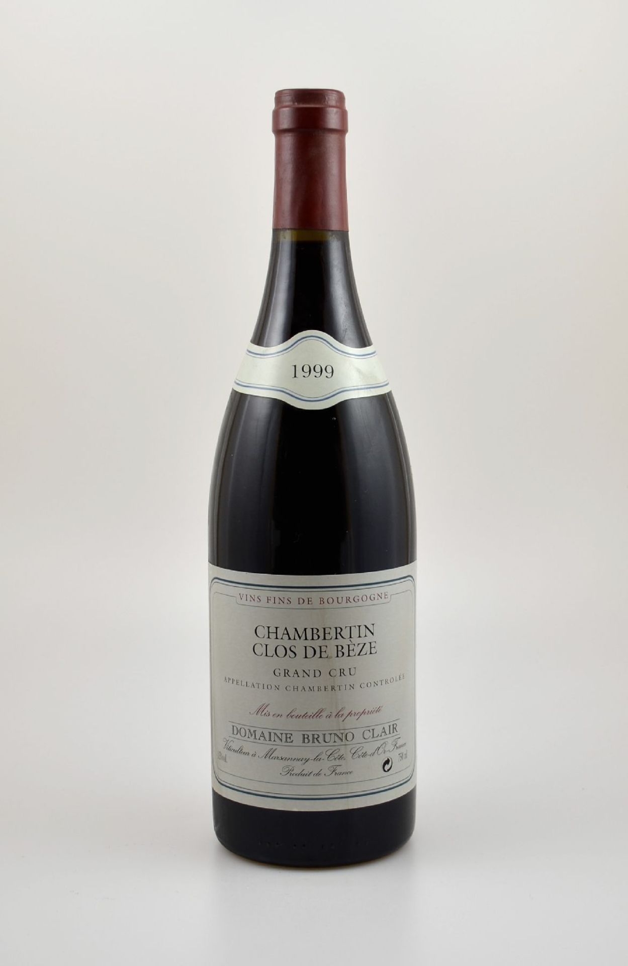 1 Flasche 1999 Chambertin Clos de Beze, Domaine Bruno Clair, ca. 75 cl, 13 % Vol., Füllstand: ca.