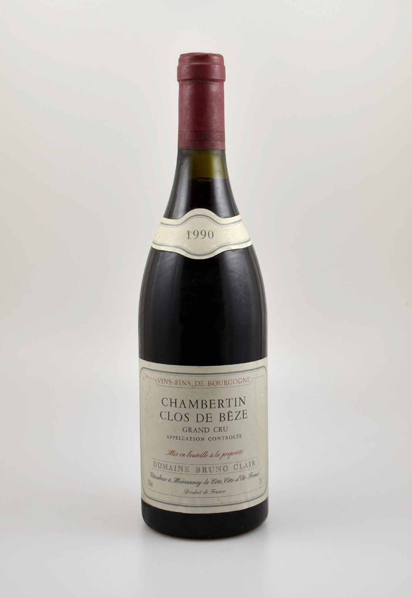 1 Flasche 1990 Chambertin Clos de Beze, Domaine Bruno Clair, ca. 75 cl, 13 % Vol., Abstand