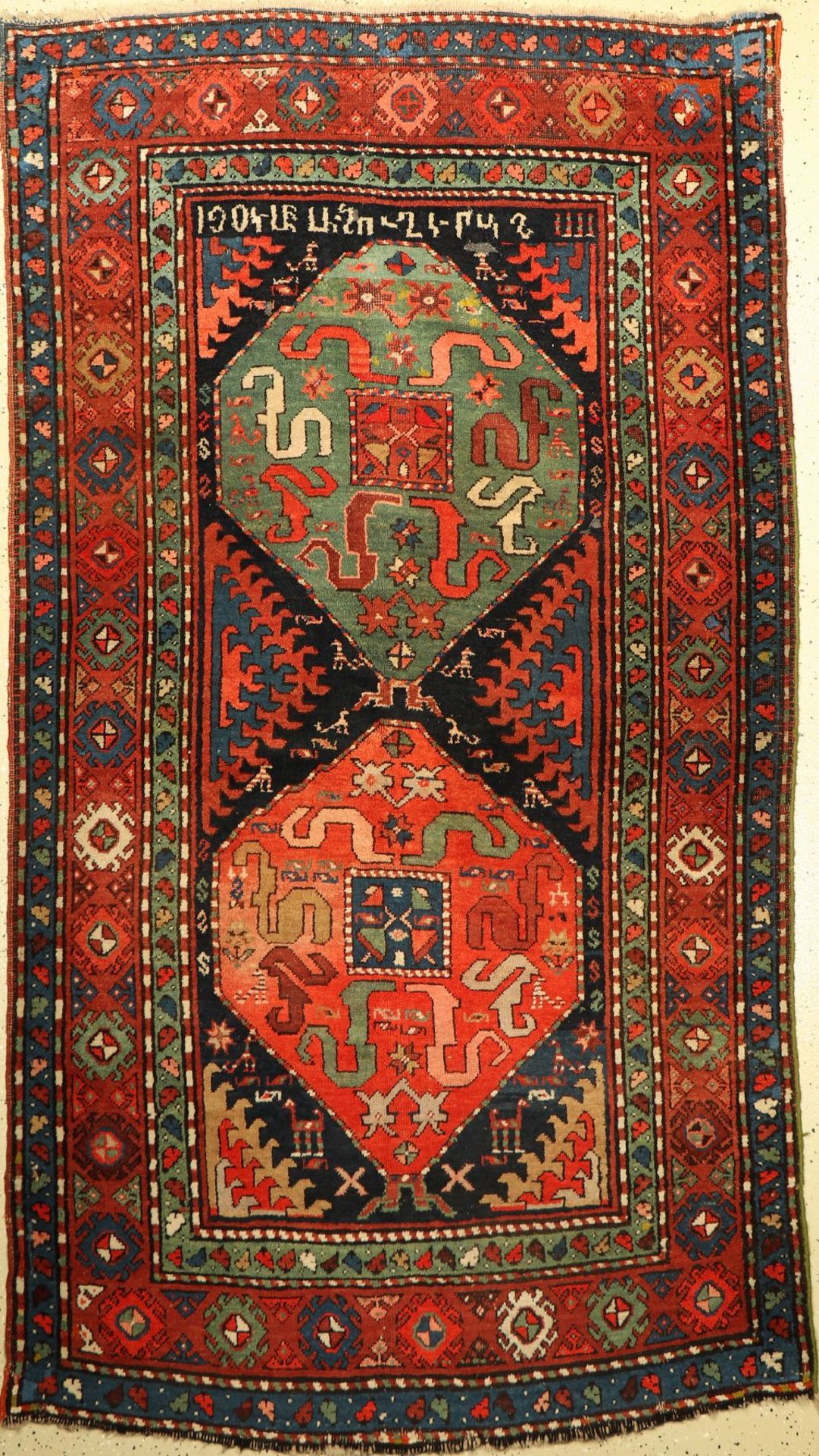 Chondzoresk Kazak antik, Kaukasus, um 1904 Datiert, Wolle auf Wolle, ca. 250 x 136 cm, EHZ: 3-