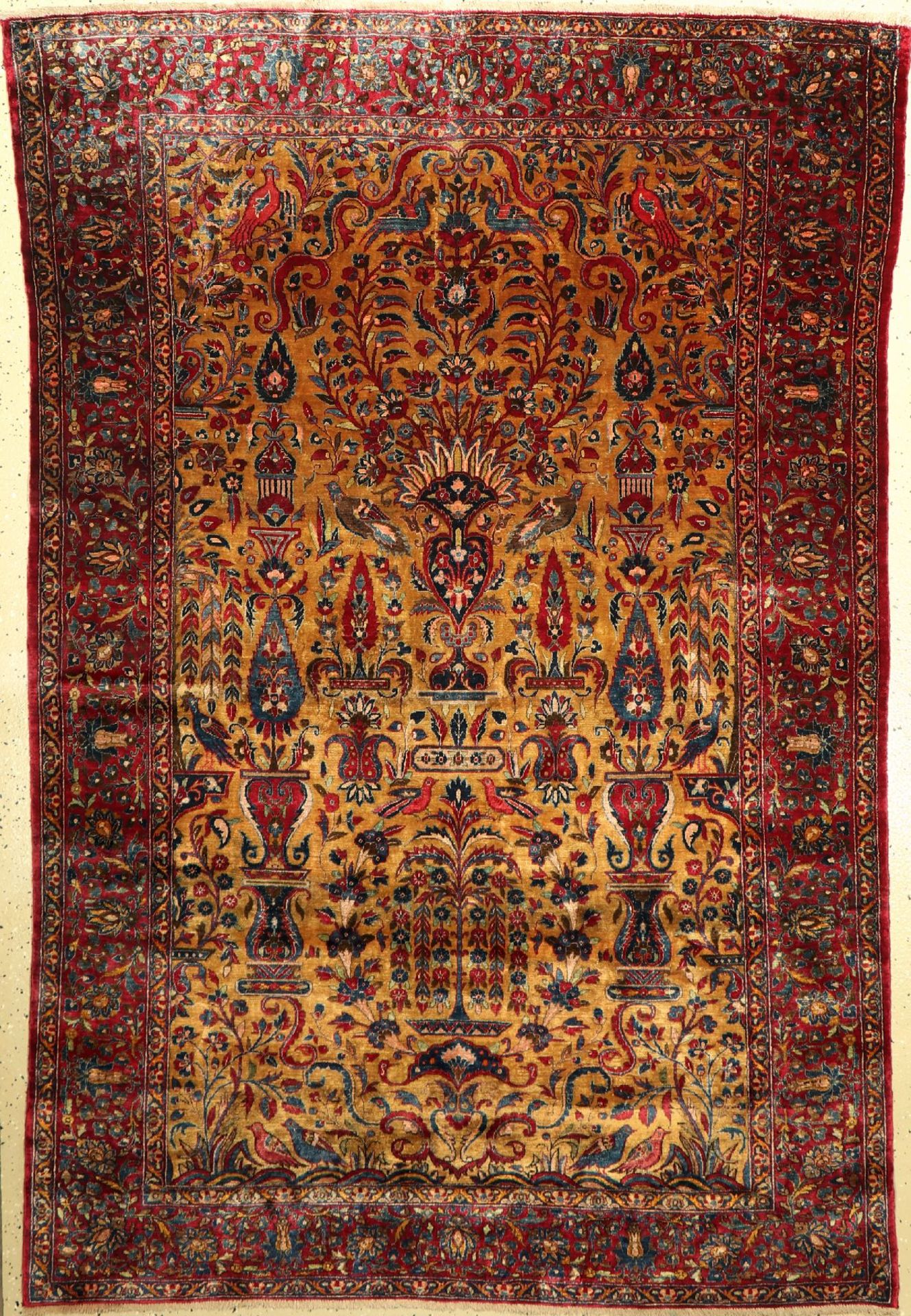 Gelber Seiden Keschan antik, Persien, 19.Jhd., reine Naturseide, ca. 200 x 132 cm, EHZ: 3, (