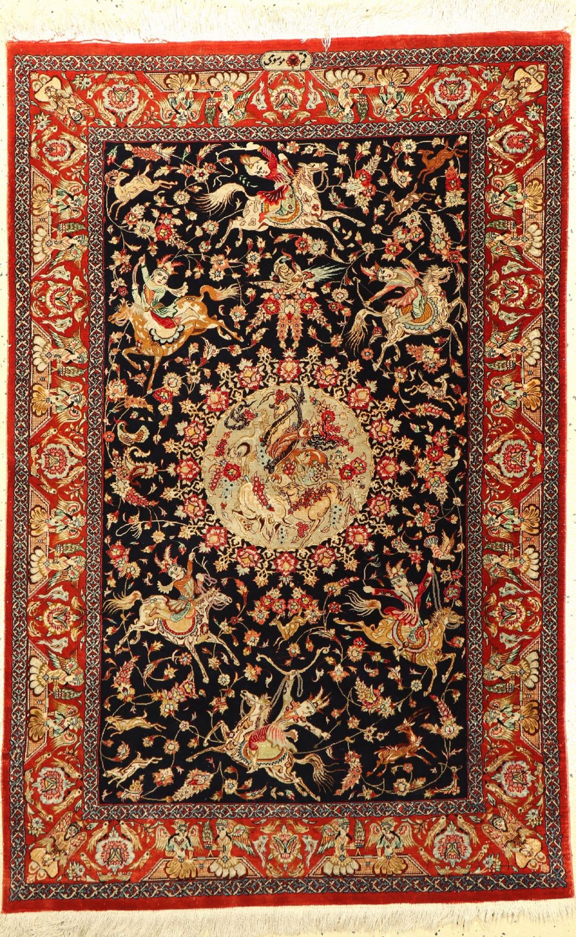 Ghom Seide Signiert, Persien, ca. 40 Jahre,reine Naturseide, ca. 150 x 98 cm, EHZ: 2-3Silk Qum