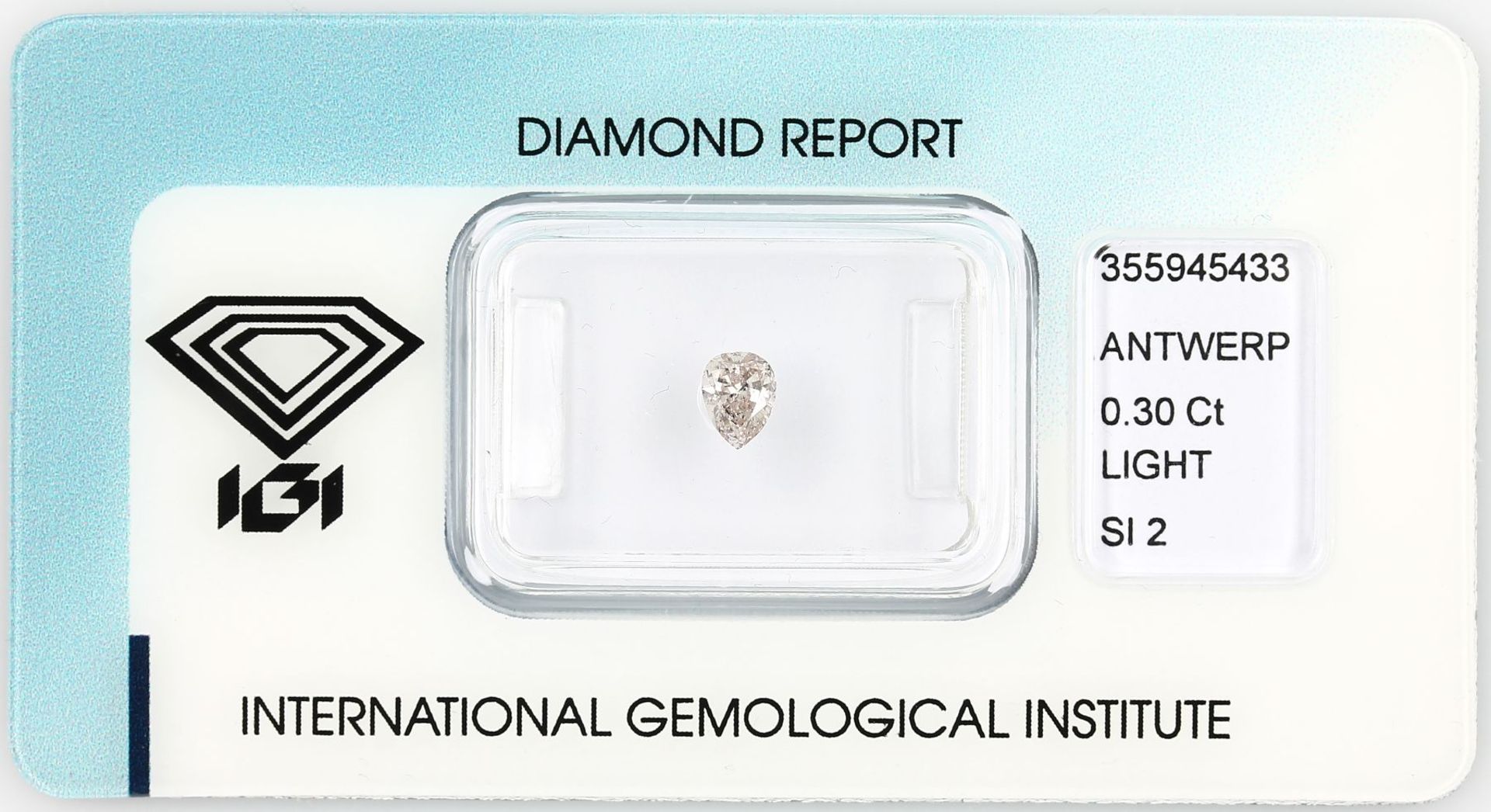 Loser Diamant, 0.30 ct Light Pink/si2, tropfenf. facett., verschweißt, mit IGI- Expertise