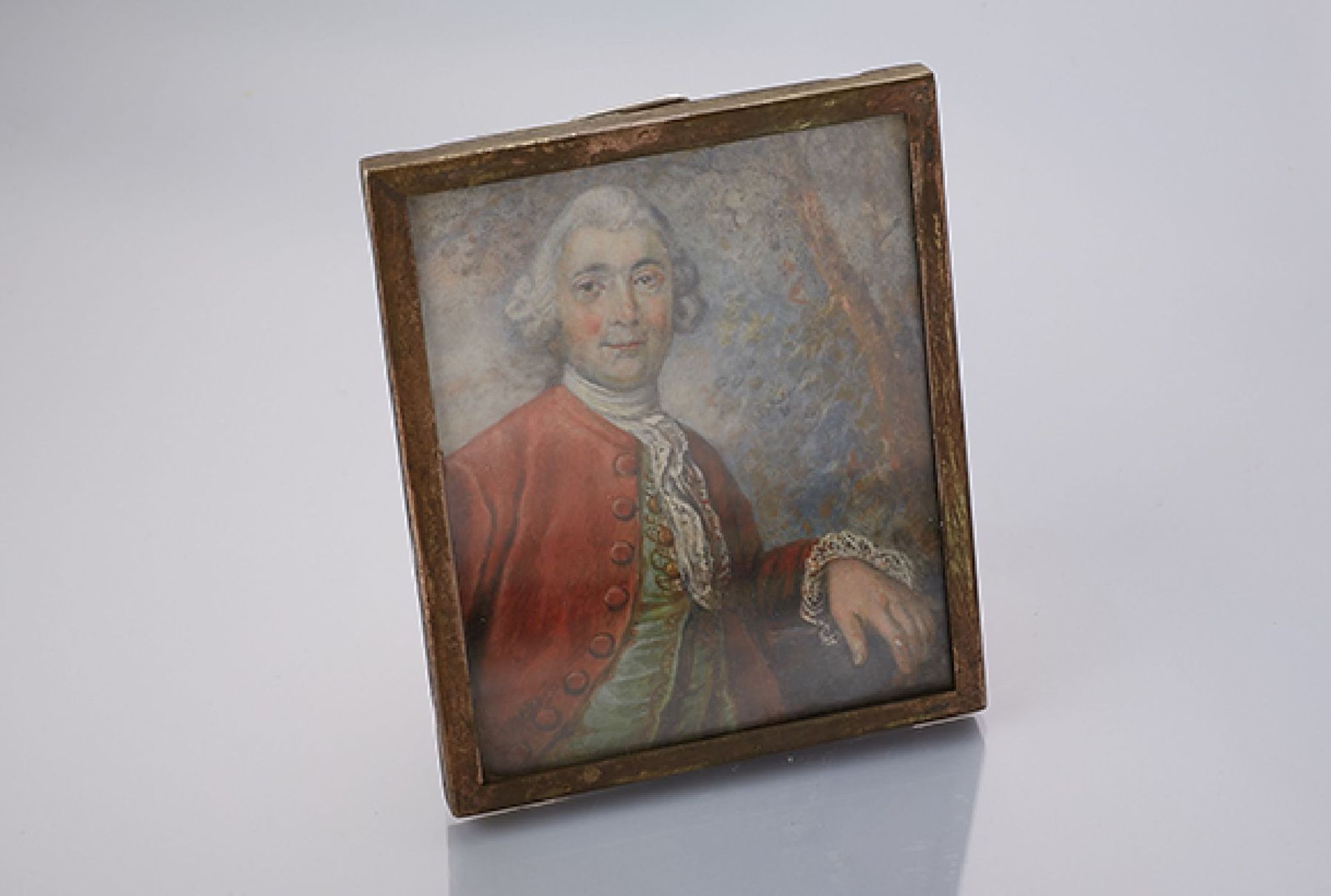 Miniaturmalerei, England um 1770, sign., Gouache auf Pappe, qualitätvolle Malerei, Rahmen Metall,