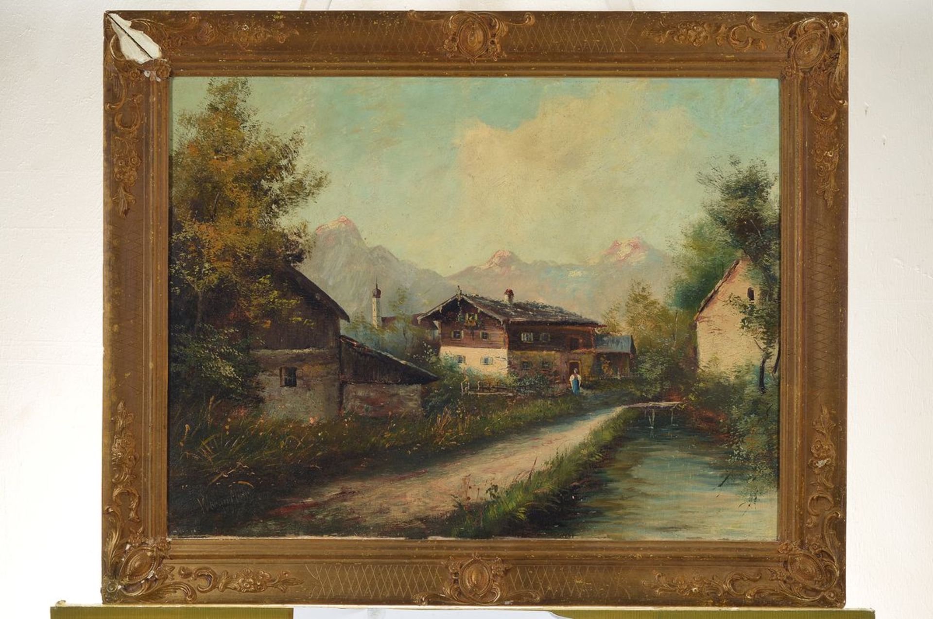 Werner Meier, datiert 1909, Dorf im Gebirge, Öl/Lwd, links unten signiert und dat., ca. 45x62cm/ - Bild 3 aus 3