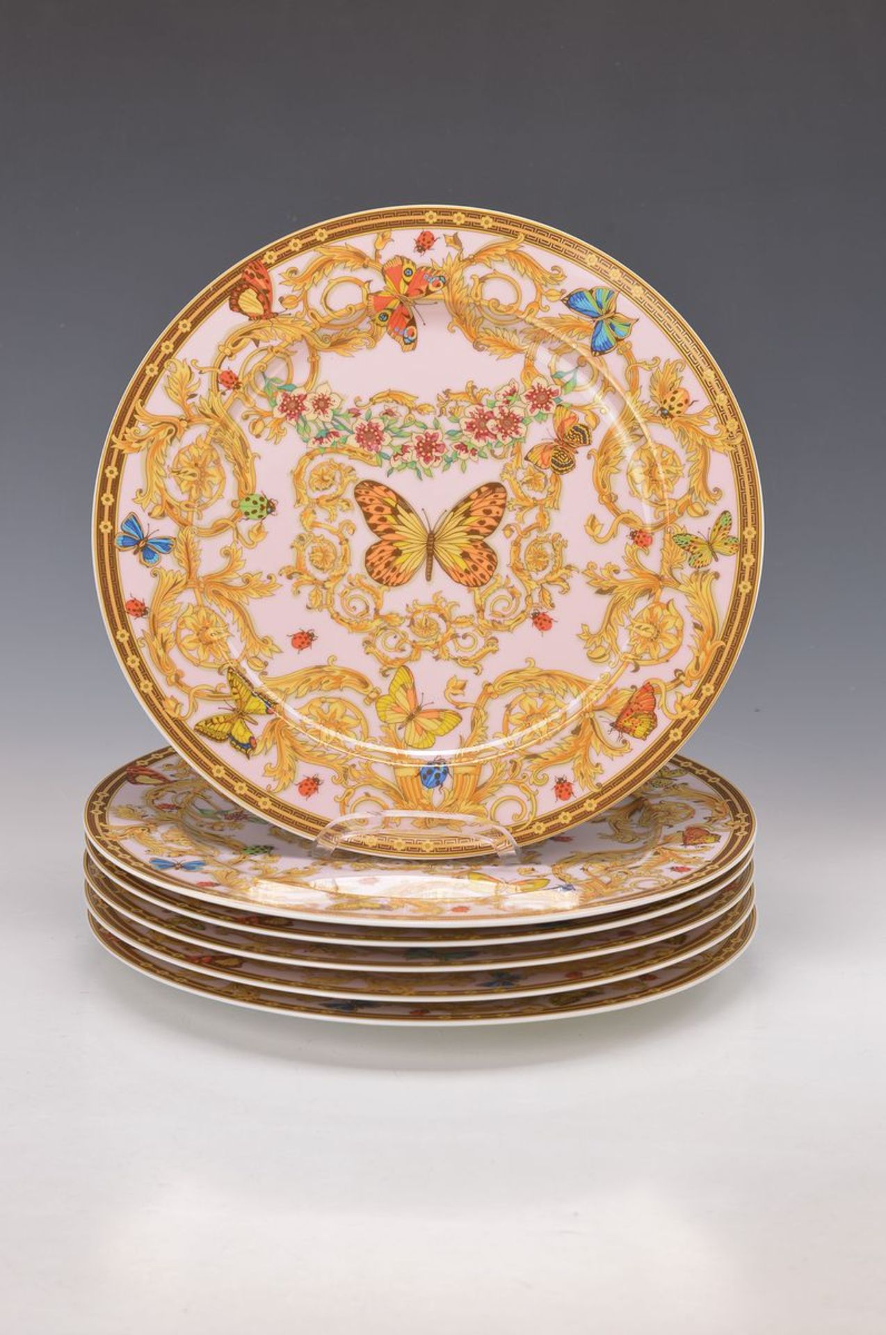 6 Platzteller, Rosenthal, "Le Jardin de Versace", Entwurf Gianni Versace, Porzellan, D. je ca. 31cm6