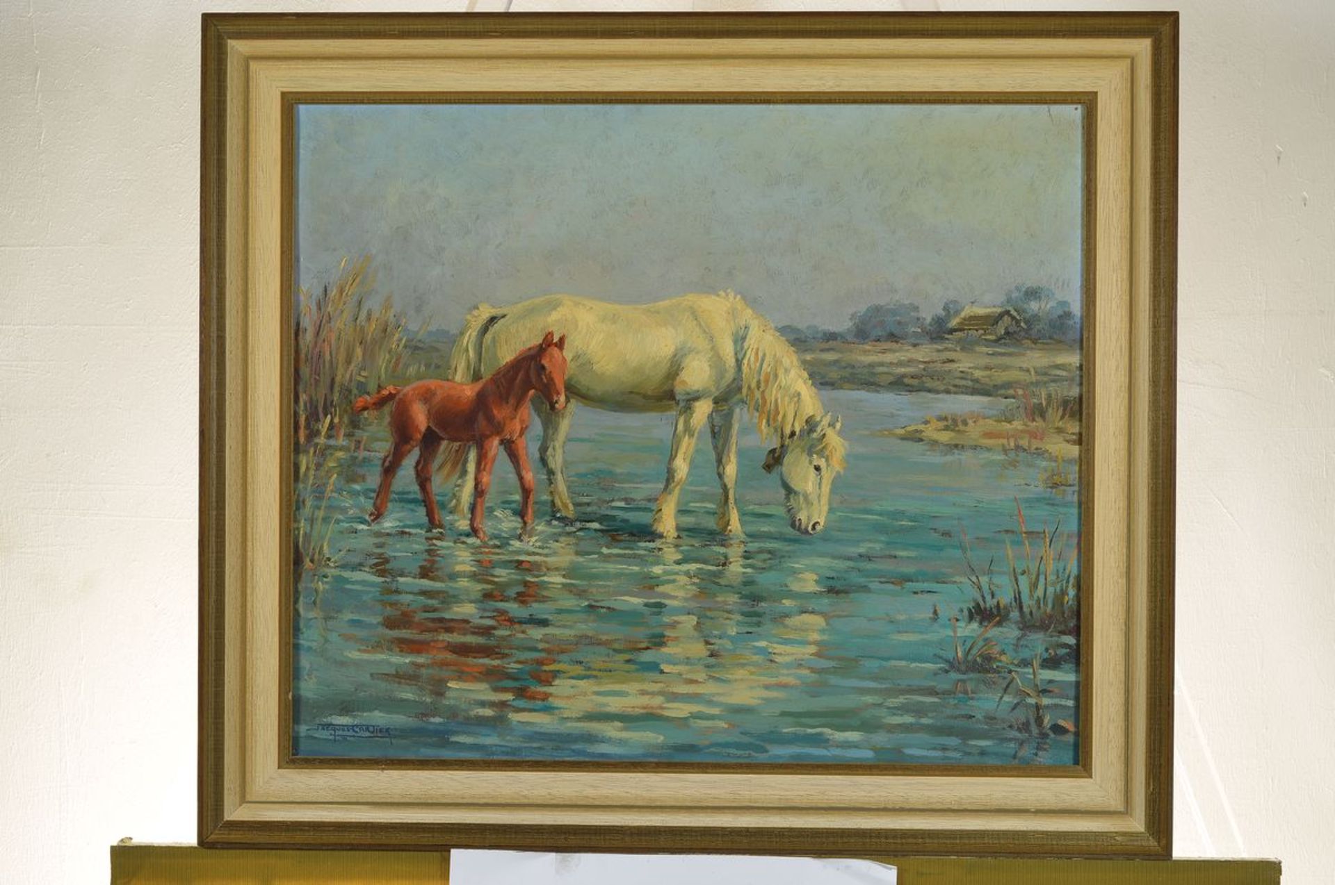 Jacques Cartier, 1907-2001, Stute und Fohlen am Fluss, Öl/Lwd, signiert, ca. 47 x 54 cm, - Bild 3 aus 3