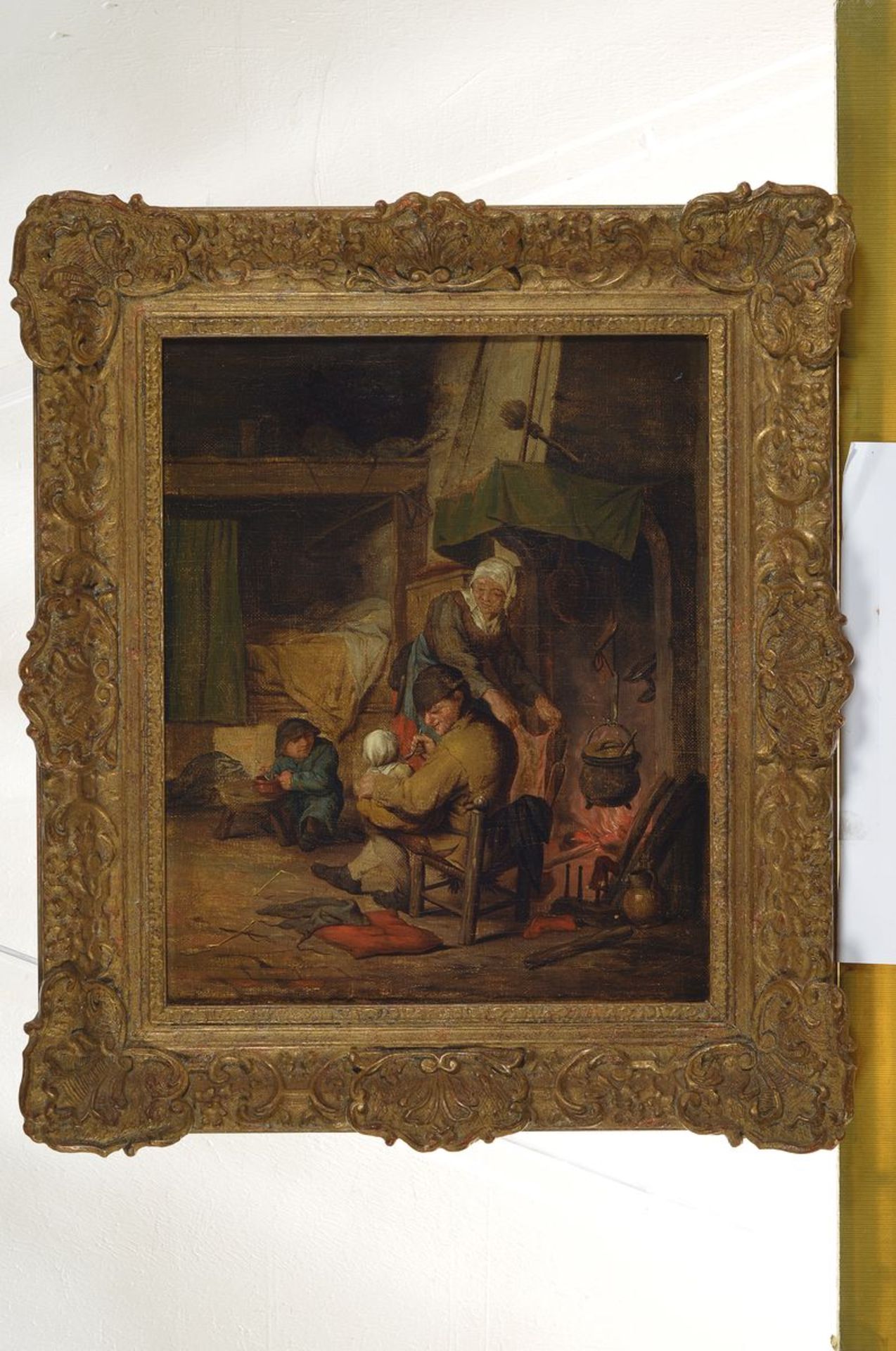 Holländischer Künstler, Mitte 19. Jh., Eltern mit Kindern in der Hütte, idyllisches Motiv, Vater - Bild 2 aus 2