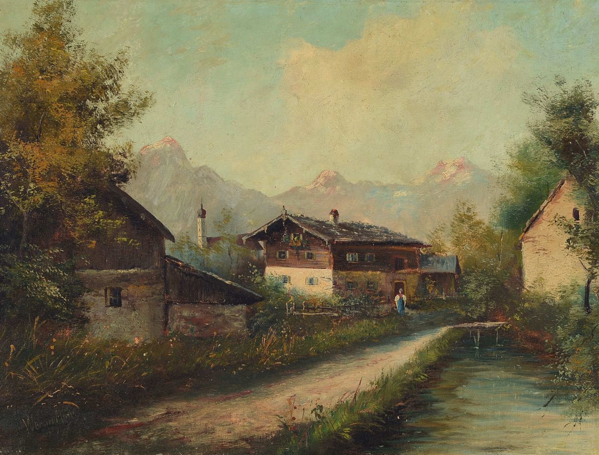 Werner Meier, datiert 1909, Dorf im Gebirge, Öl/Lwd, links unten signiert und dat., ca. 45x62cm/