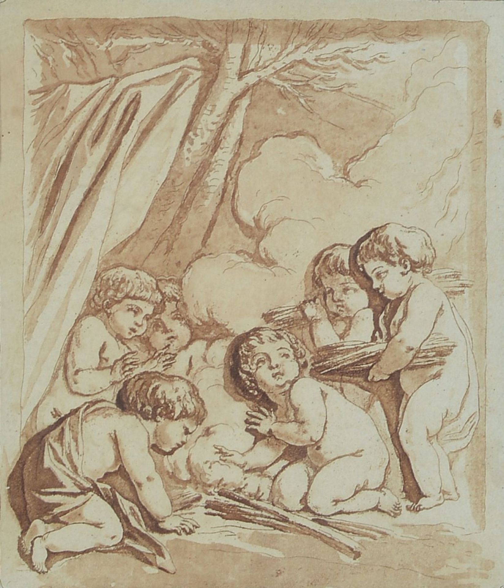 Unbekannter Künstler, um 1830-40, die vier Jahreszeiten mit kleinen Amoretten, lavierte - Bild 3 aus 5