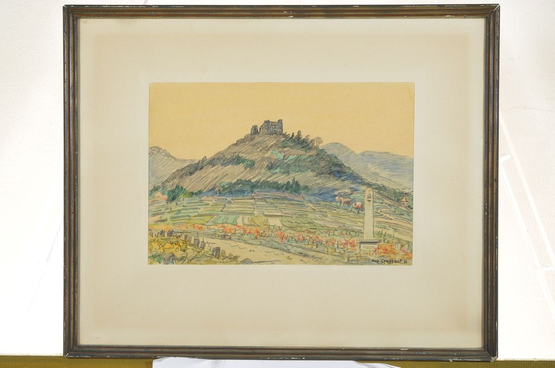August Croissant, 1870 Landau-1941 Edenkoben, Blick auf eine Burg in der Pfalz, aquarellierte - Bild 3 aus 3