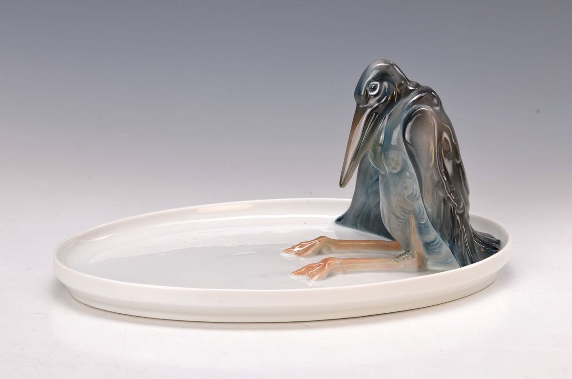 Porzellanschale/Visitenkartenschale, Rosenthal, Entwurf Josef Fischer, um 1910, Marabu auf Schale,