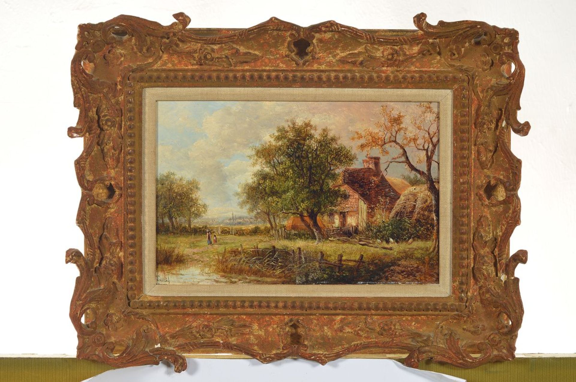 Joseph Thors, erwähnt um 1863-1900, englische Flußlandschaft mit Cottage, und Personen, Öl/Holz, li. - Bild 3 aus 3