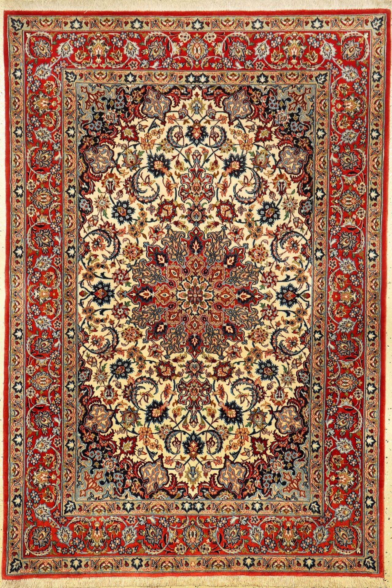 Feiner Esfahan alt, Persien, ca. 40 Jahre, Korkwolle mit und auf Seide, ca. 167 x 113 cm,feine