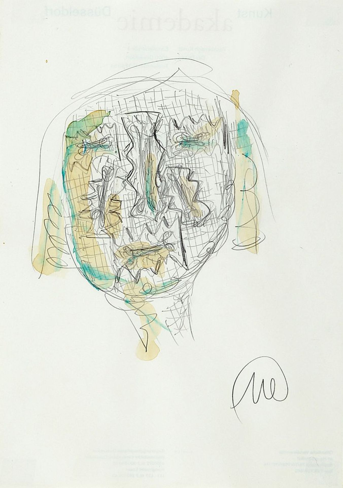 Markus Lüpertz, geb. 1941, Aquarell und Zeichnung, "abstraktes Gesicht", handsigniert, Blattgröße 30