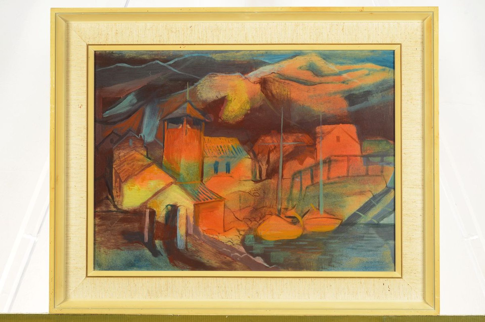 Willi Brunkow, 1904-1983, Blick auf ein Dorf im Abendrot, Gouache/Malkarton, rechts unten - Bild 2 aus 2