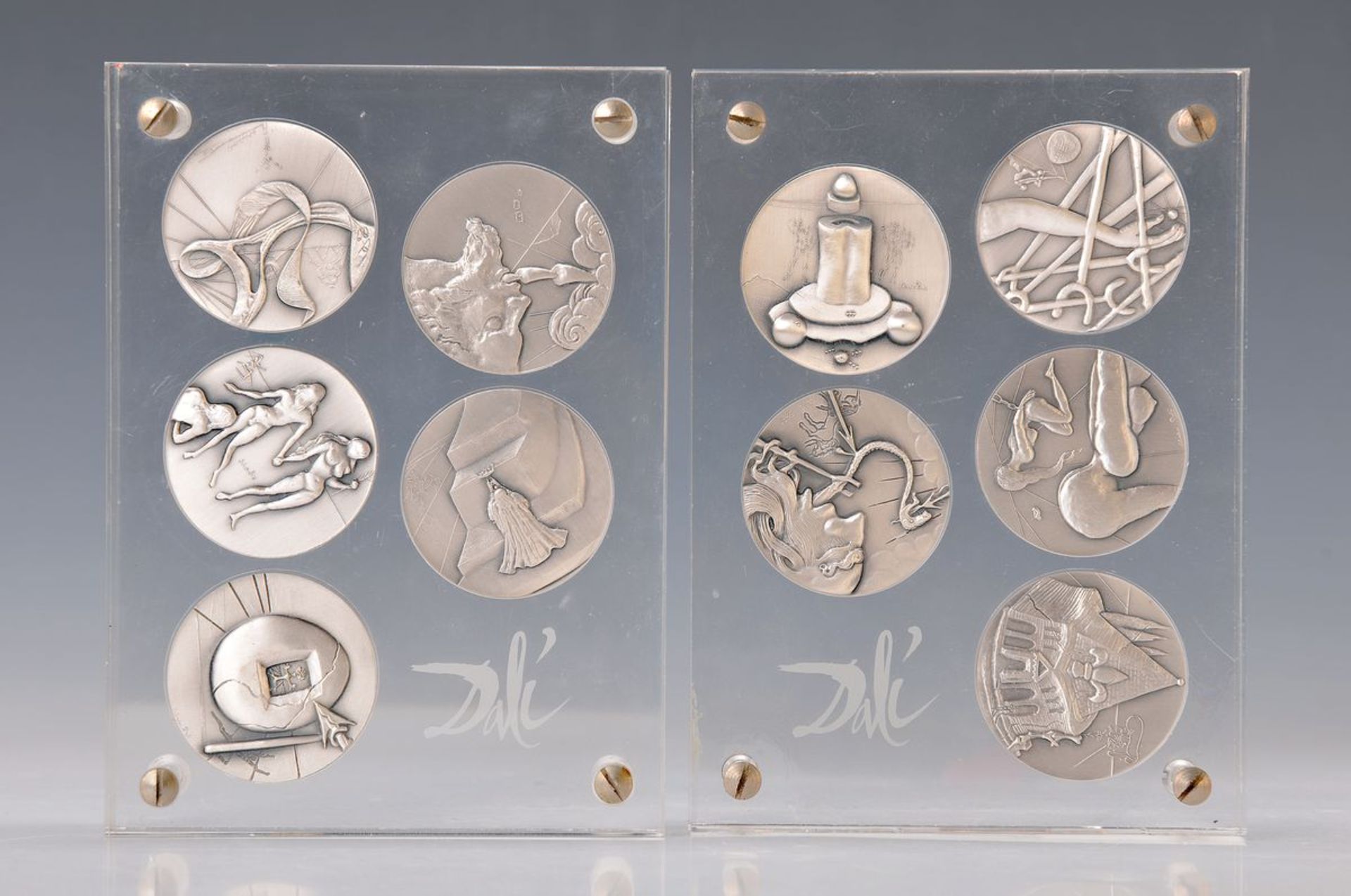 Salvador Dali 1904-1989, 10 Silbermedaillen "Die Zehn Gebote", 999.9 Feinsilber, Sonderprägung 1975,