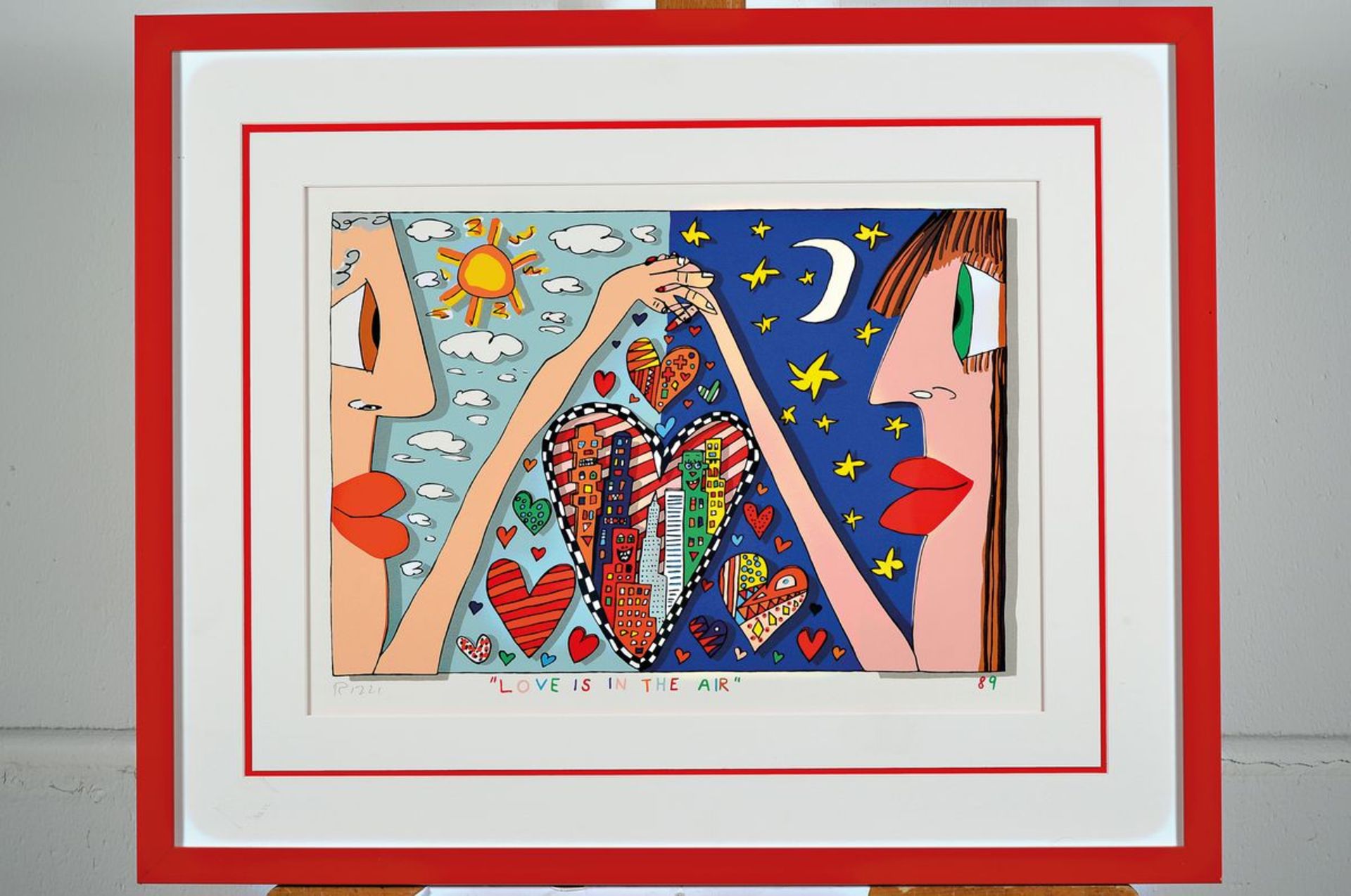 James Rizzi, 1930-2011, Love is in the Air, Lithografie, handsign., dat. 89, unter Glas gerahmt, - Bild 2 aus 2