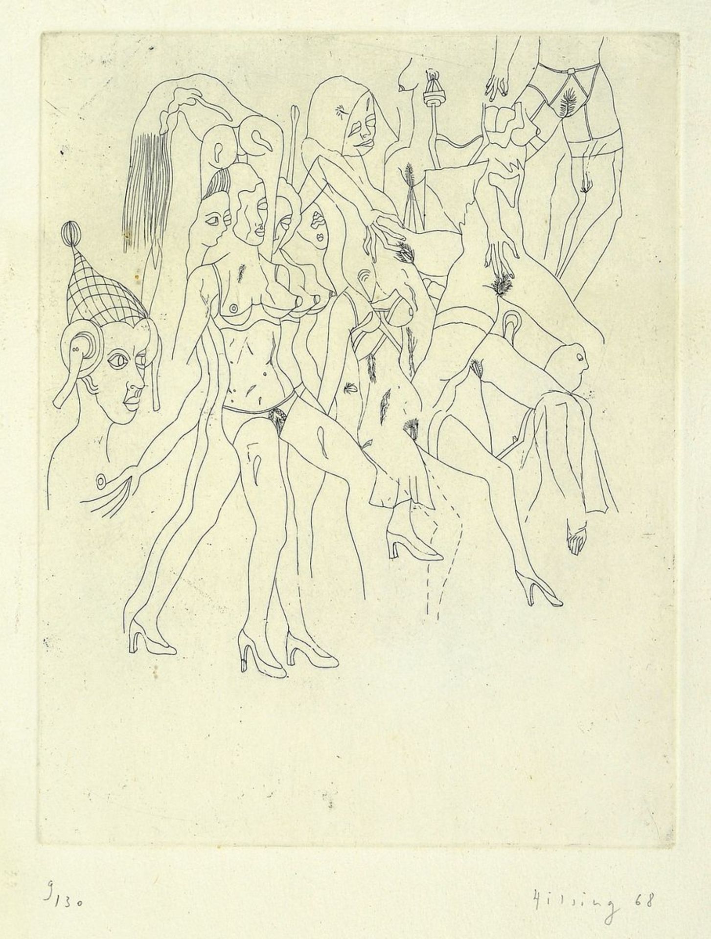 Werner Hilsing, geb. 1938, 3 erotische Radierungen von 1938, alle handsigniert, num. 9/30, - Bild 3 aus 6