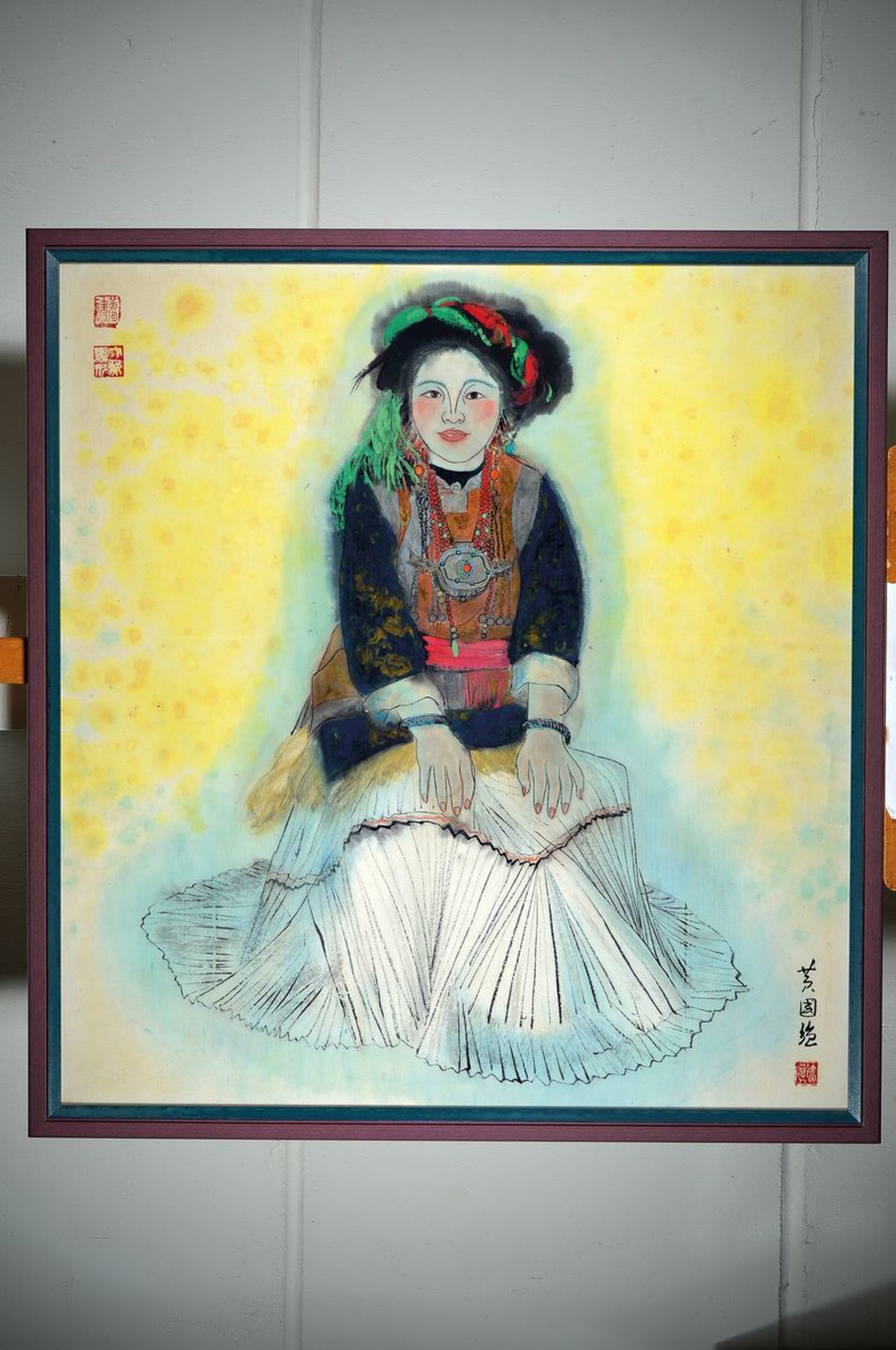 Guo-Qiang Huang, geb. 1932, Tusche/Aquarell auf Papier, mit Signaturstempel unten rechts, junge Frau - Bild 2 aus 2