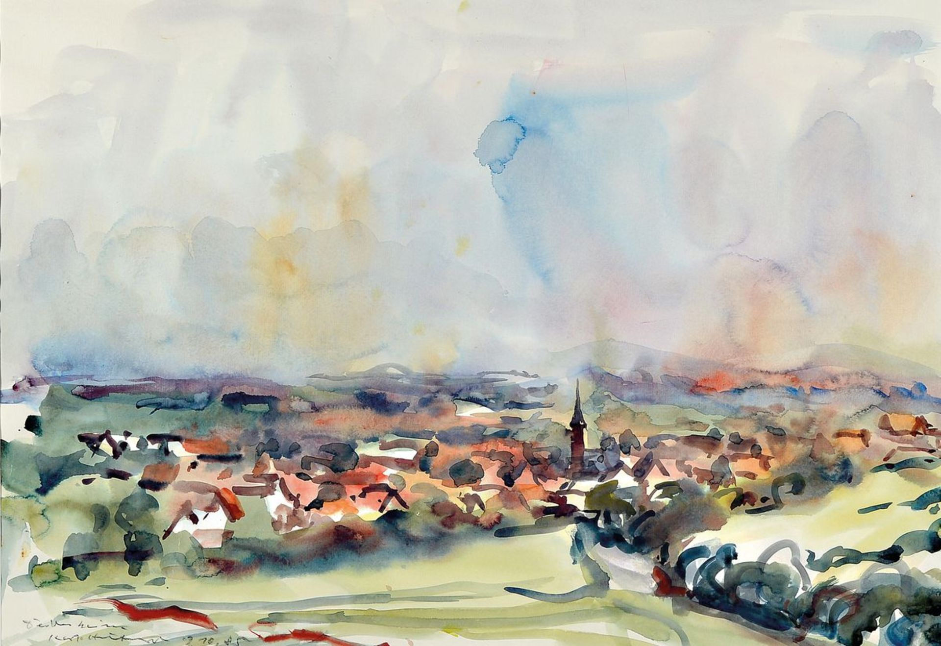 Karl Hufnagel, 1906 Harthausen- 1995, Dürkheim, Aquarell, sign., dat. 9.10.85, bezeichnet, ca. 41x58