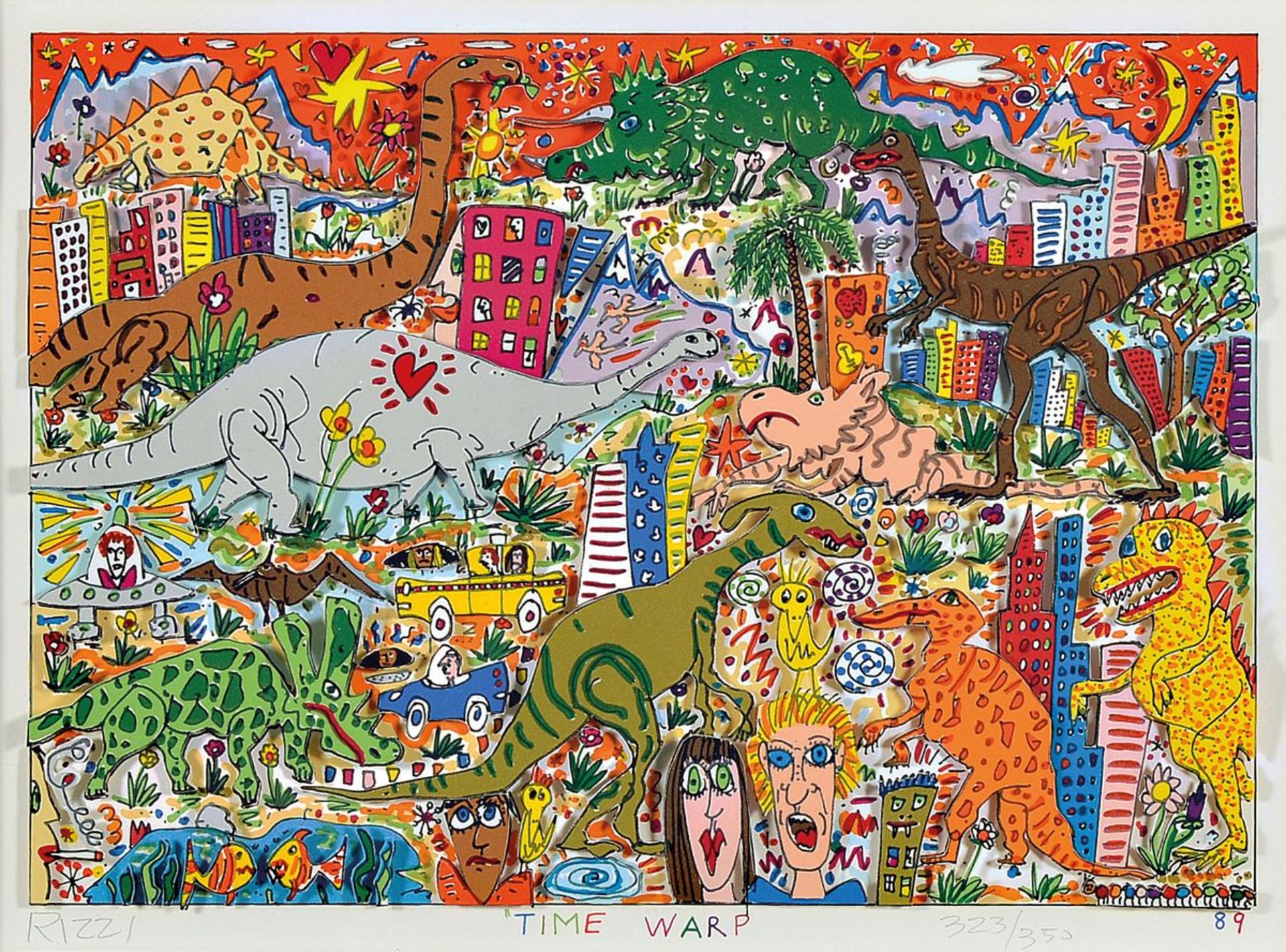 James Rizzi, 1950-2011 New York, Time Warp, dreidimensionale Farblithographie von 1989, handsigniert