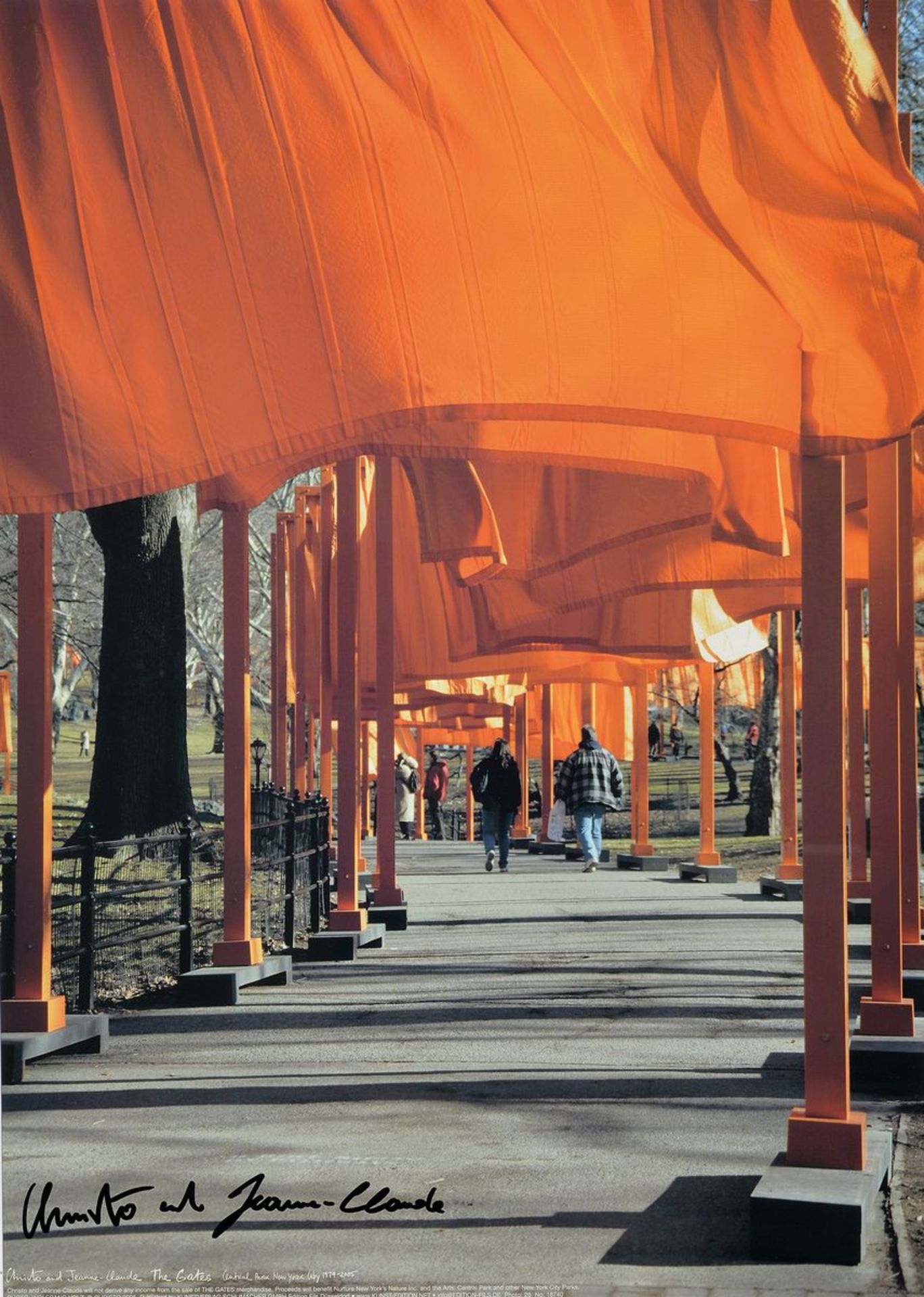 Christo und Jeanne-Claude, The Gates, Farboffset, von beiden handsigniert, ca. 70x50cm, u.Gl., R.