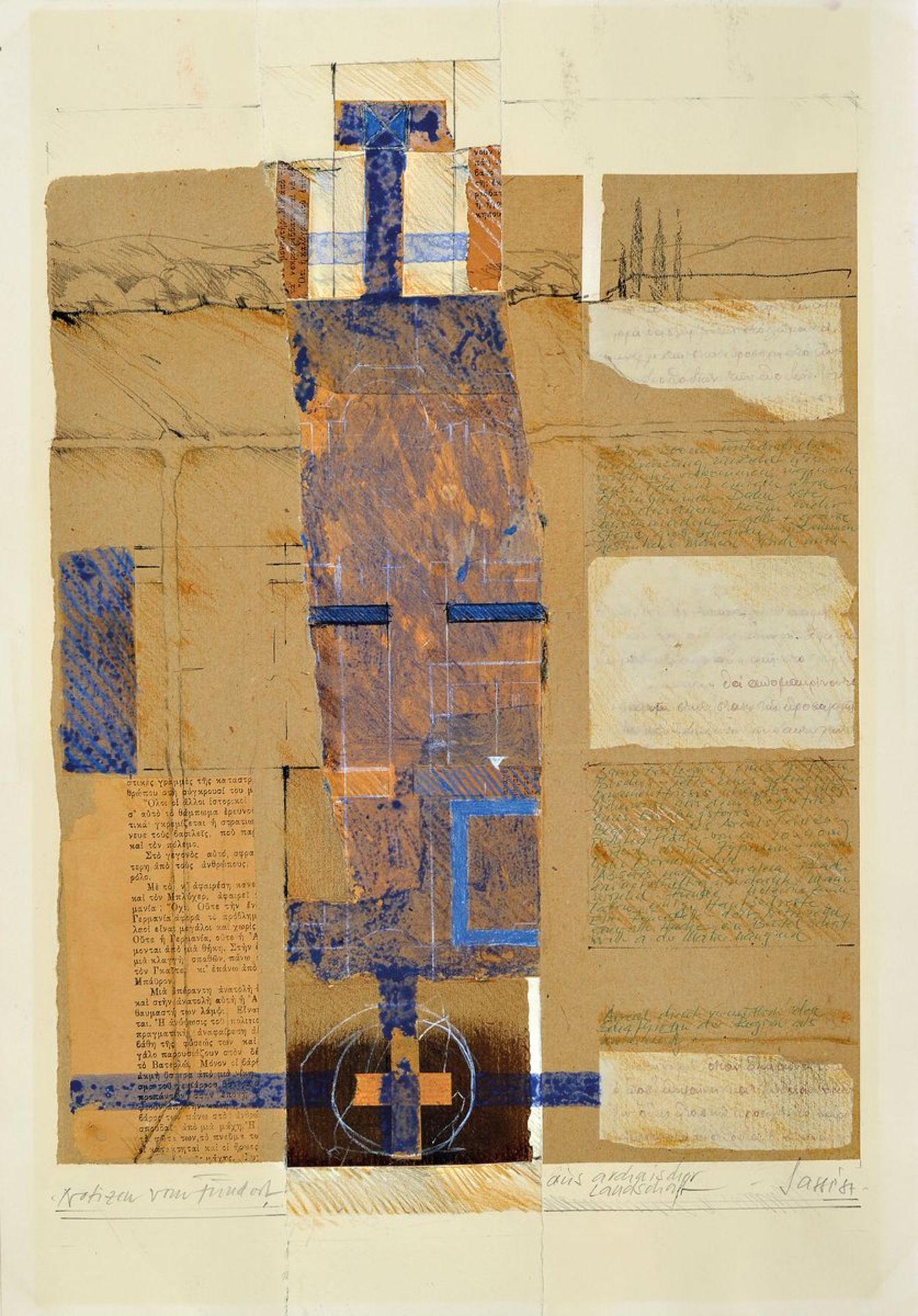 Hans Sasse , Konvolut aus 3 Collage Arbeiten , eins davon mit Rahmen, restliche ungerahmt, je sign.,