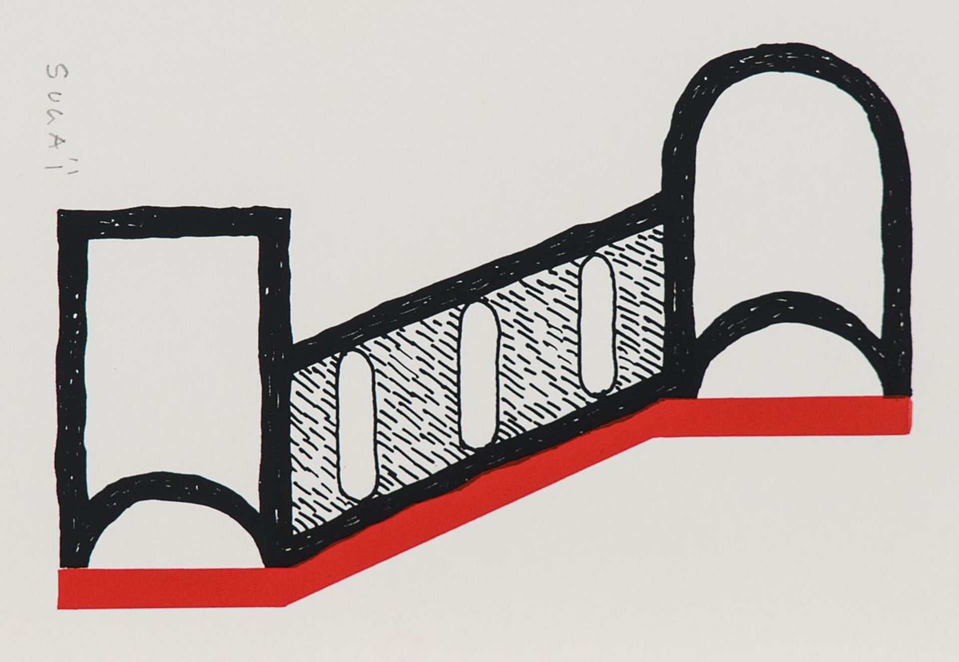 Kumi Sugai, 1919-1996, Farbsiebdruck in schwarz und rot auf Doppelkarte, handsigniert, ca. 10.