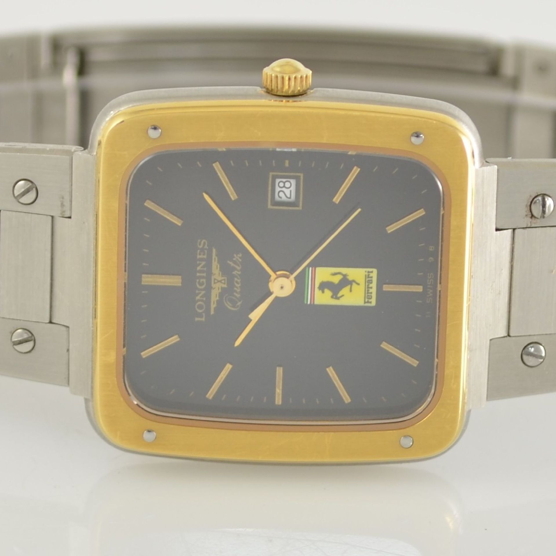 LONGINES/FERRARI Armbanduhr in Stahl/Gold, Schweiz um 1980, satiniertes Geh., von unten verschr. - Bild 2 aus 6