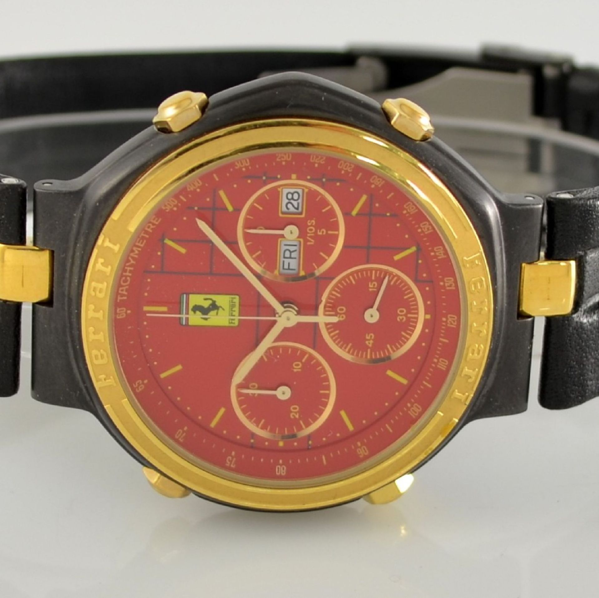 FERRARI Formula Herrenchronograph in geschwärztem Stahlgehäuse, Schweiz um 1990, verschr. Geh., - Bild 2 aus 5