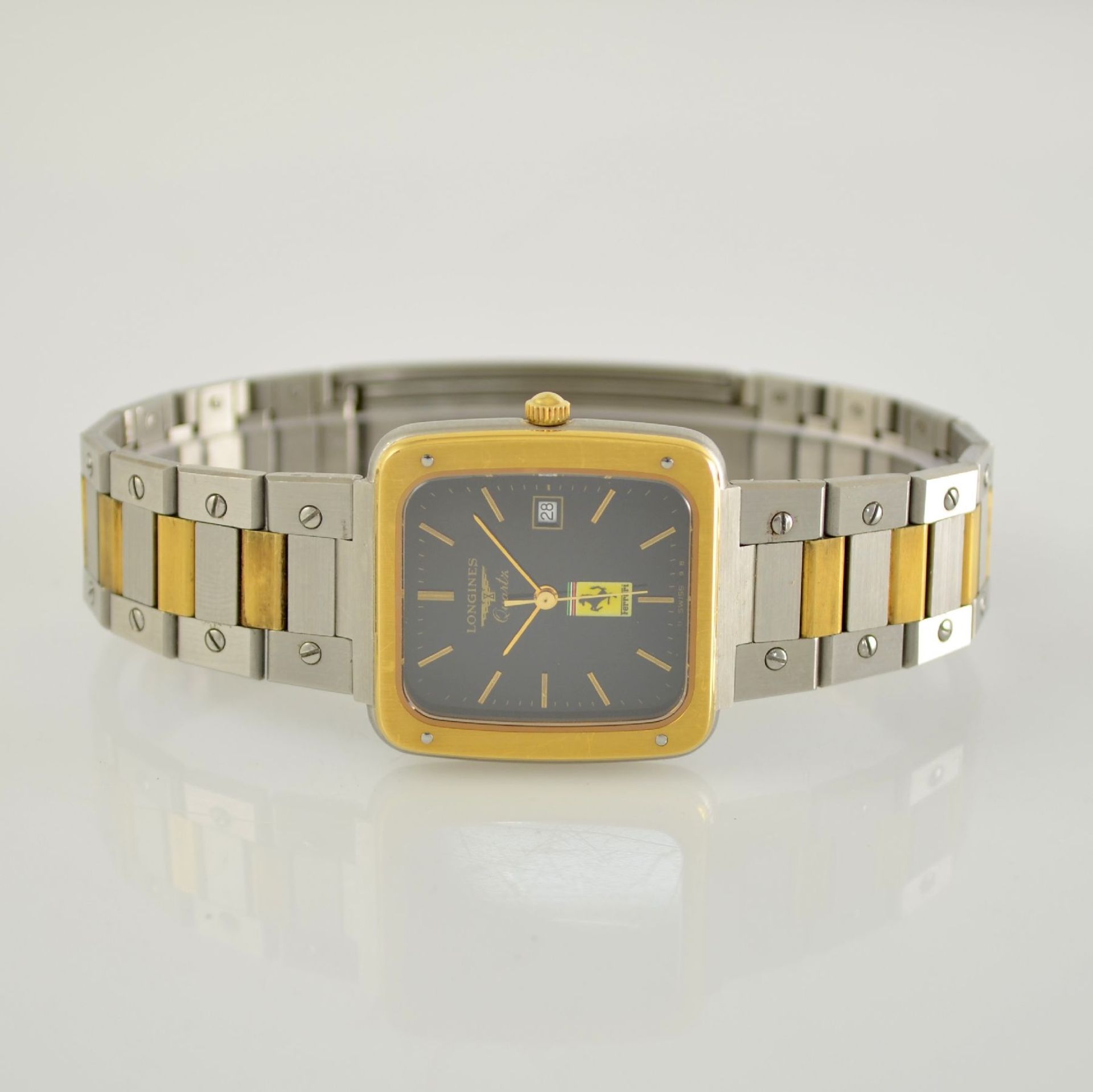 LONGINES/FERRARI Armbanduhr in Stahl/Gold, Schweiz um 1980, satiniertes Geh., von unten verschr.
