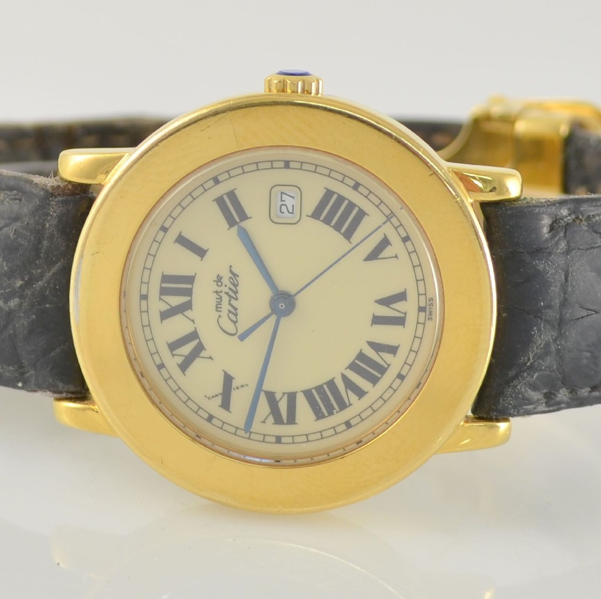 CARTIER Armbanduhr Ronde Solo, Ref. 1800, verg. Sterlingsilbergeh. inkl. Lederband (zu ern.) m. - Bild 2 aus 6