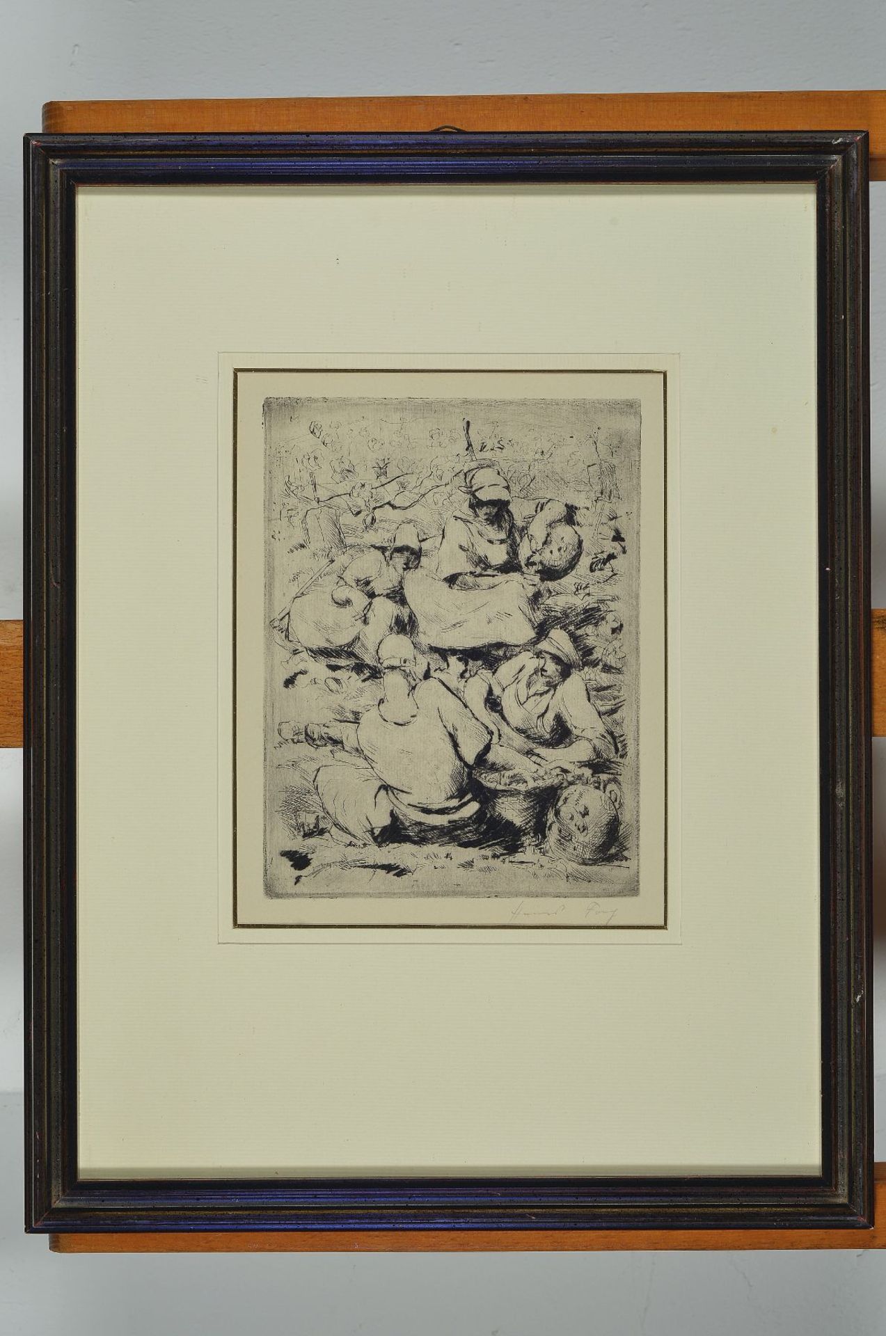Hanns Fay, 1888-1957, Kaltnadelradierung, "Menschen auf der Wiese", sign., unter Glas gerahmt, Motiv - Bild 2 aus 3