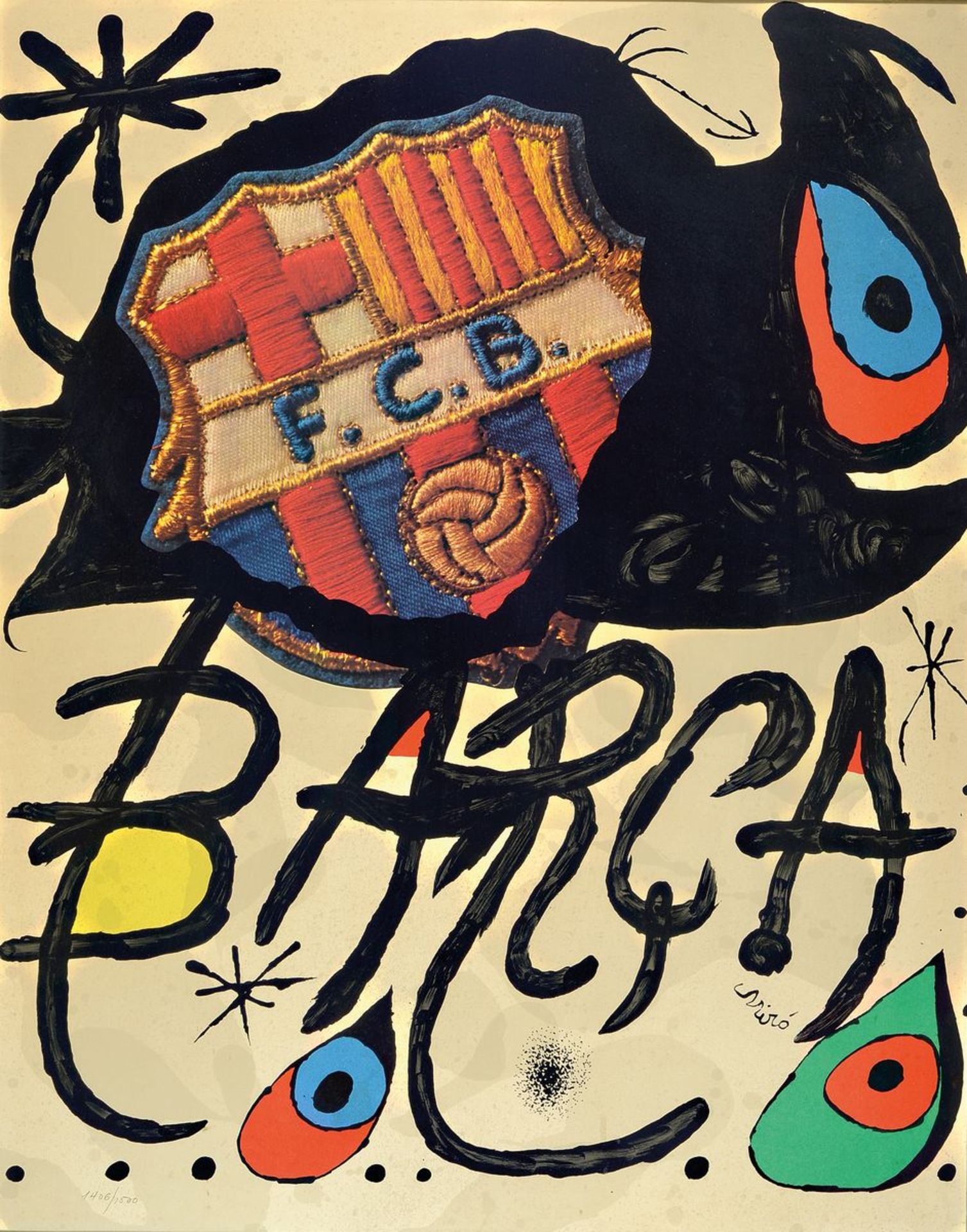 Joan Miro, 1893-1983, Barca, Farblithographie zum 75sten Geburtstag des FC Barcelona, num. 1406/