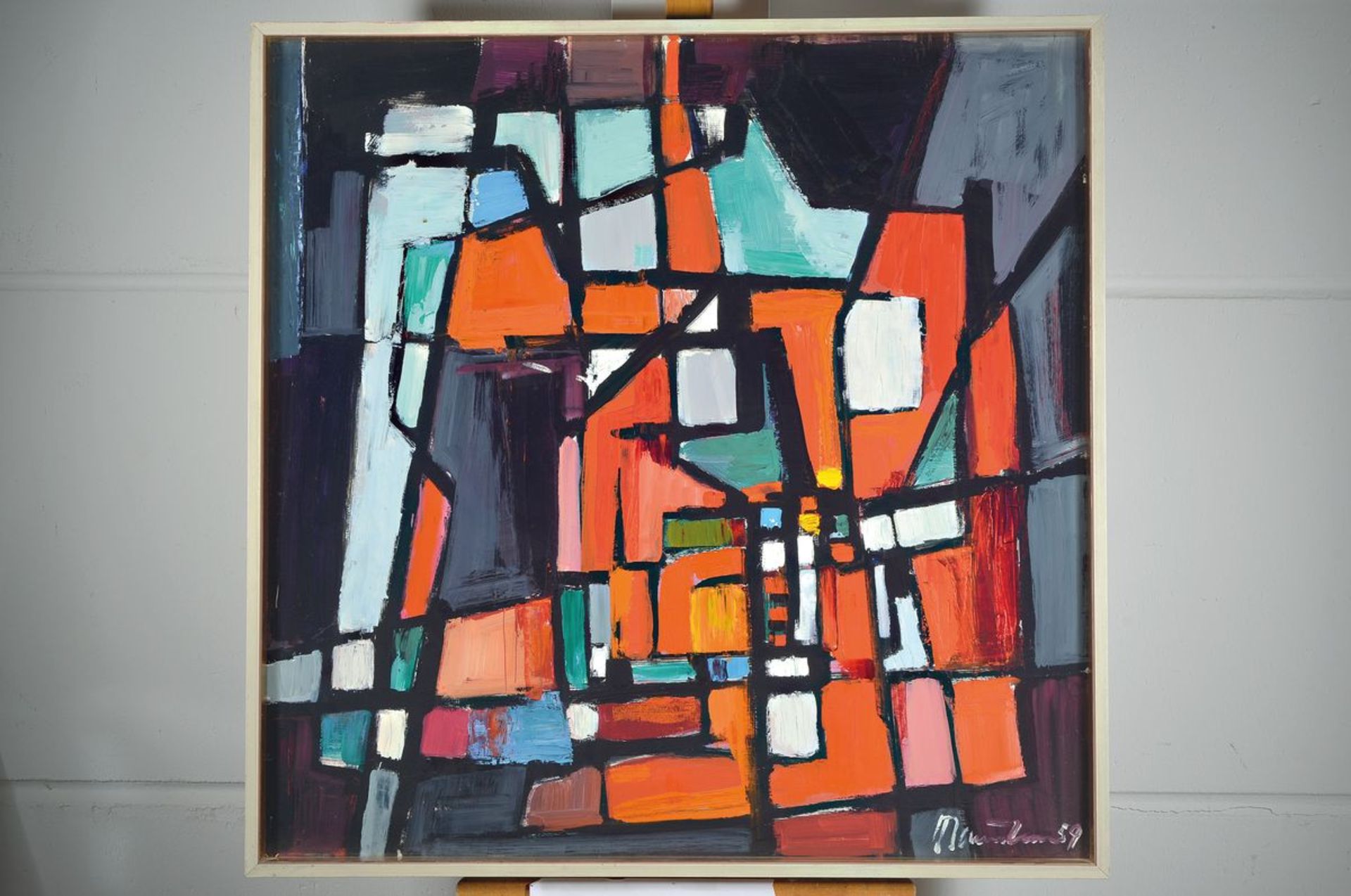 Hans Theo Baumann,1924-2016, Häuser auf rotem Gestein, Öl/Platte, signiert dat. 59, ca. 90 x 90 - Bild 2 aus 2