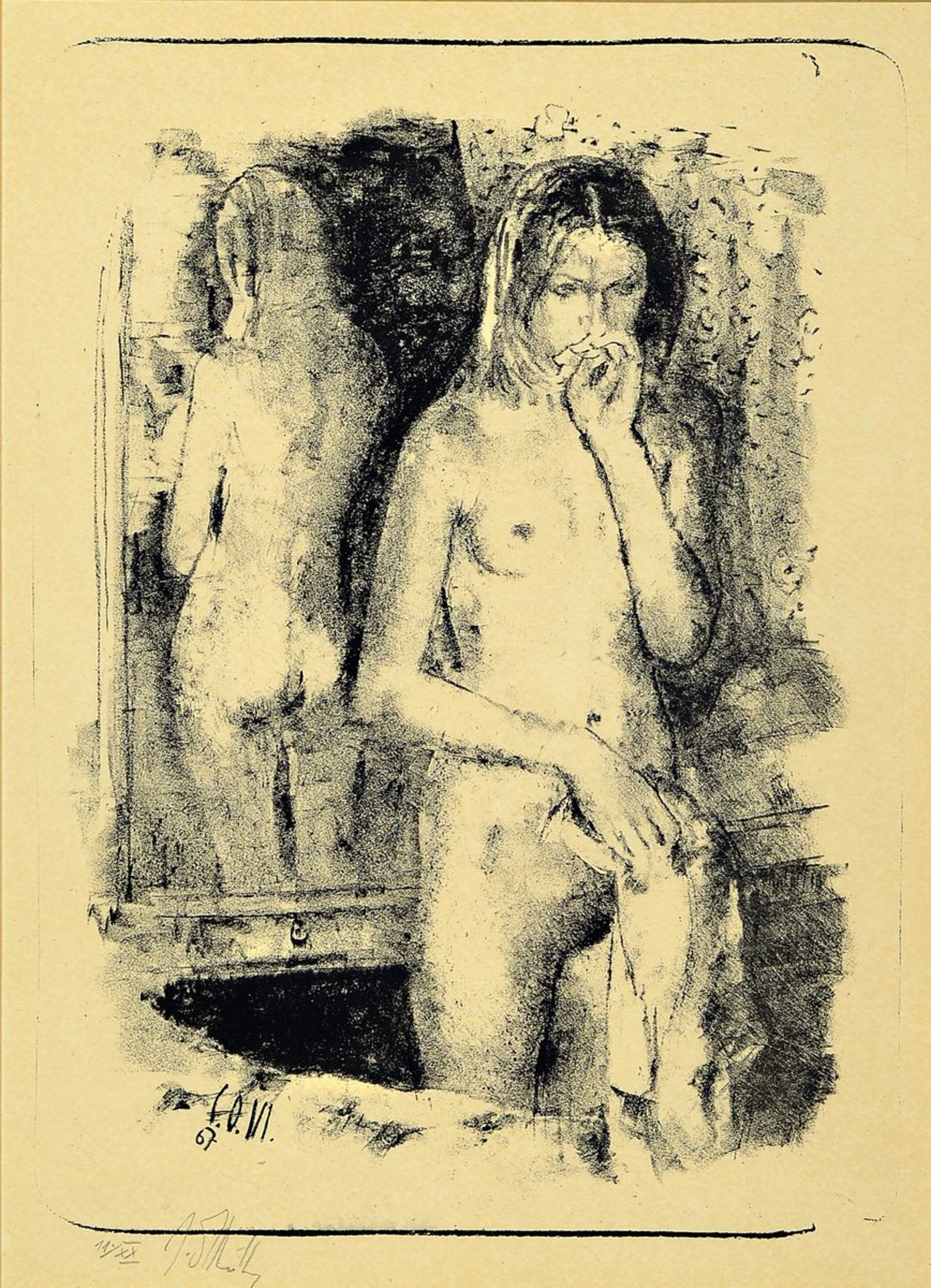 Carl Otto Müller, 1901- 1970, zwei Frauenakte, Lithographien, im Stein monogrammiert und dat. 67, - Bild 2 aus 4