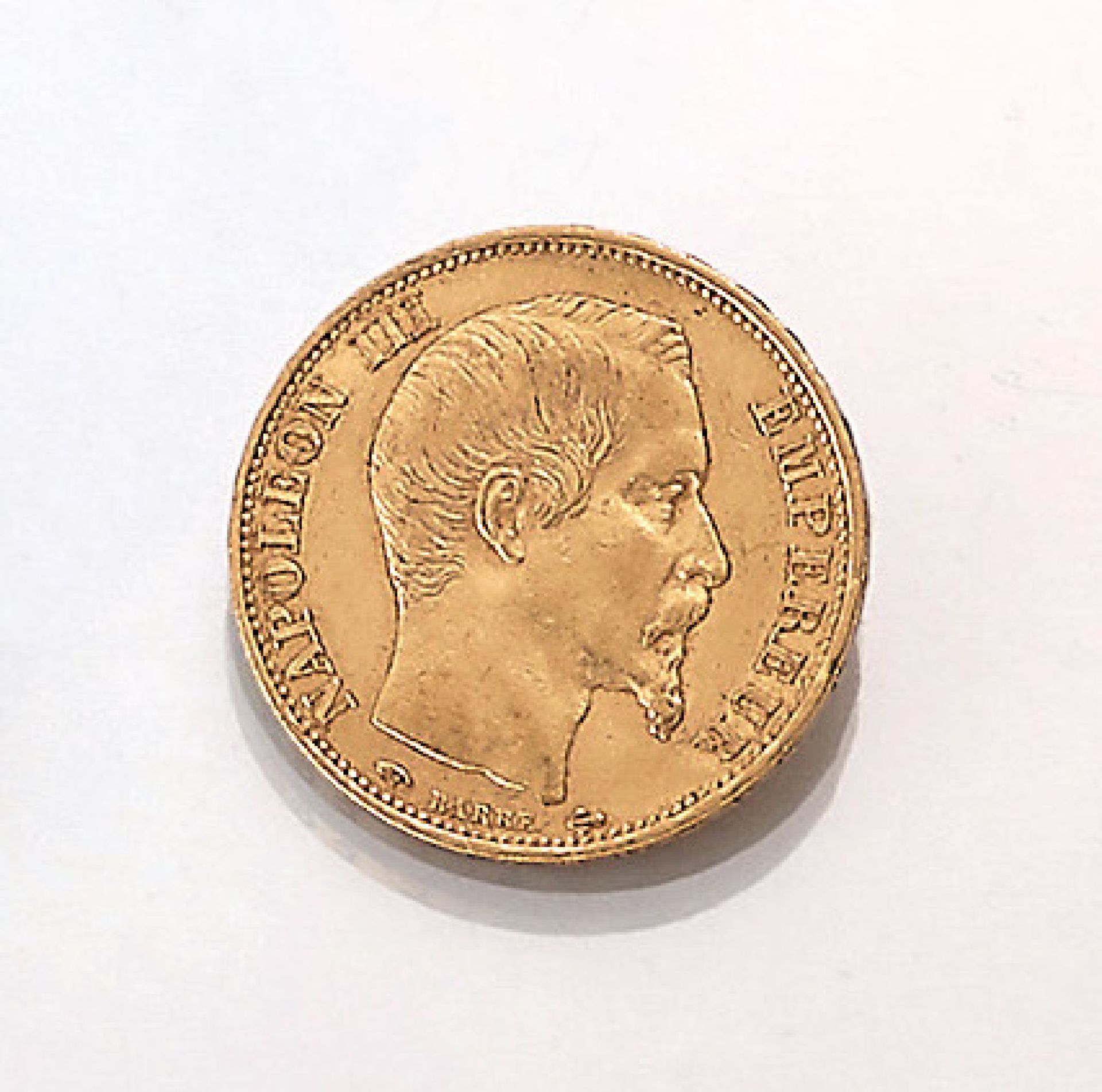 Goldmünze, 20 Francs, Frankreich, 1859, Napoleon III. Empereur, Empire Francais, Prägemarke A,