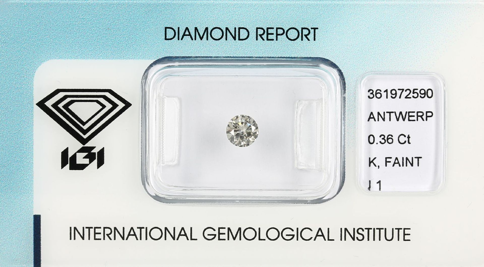 Loser Brillant ca. 0.36 ct get.Weiß(K)/p1, Politur und Symmetrie: Gut, mit IGI Expertise