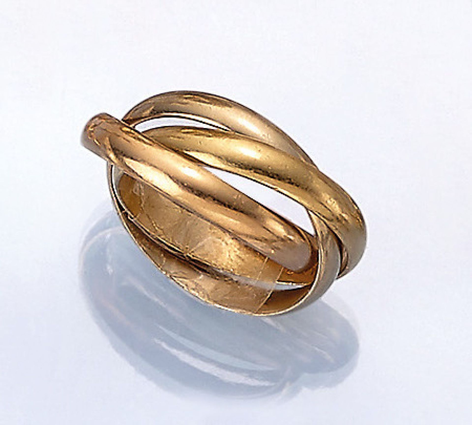 18 kt Gold CARTIER Ring "Trinity", GG/WG/RoseG 750/000, sign. und num., RW 57, imorig. Etui, mit