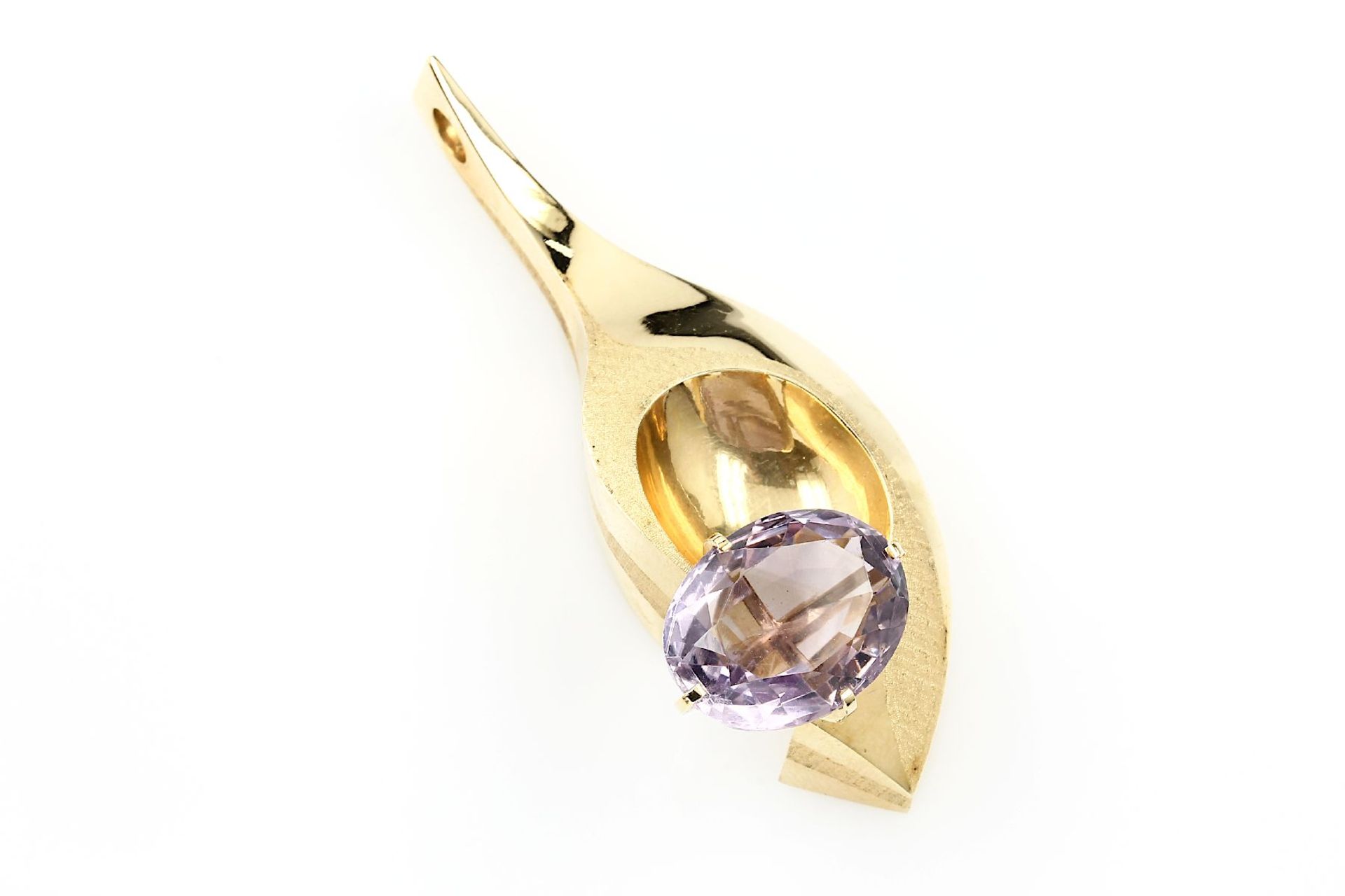 Ausgefallener 14 kt Gold Anhänger mit Amethyst, GG 585/000 gepr., Meistermarke wohl Jiri Drlik/