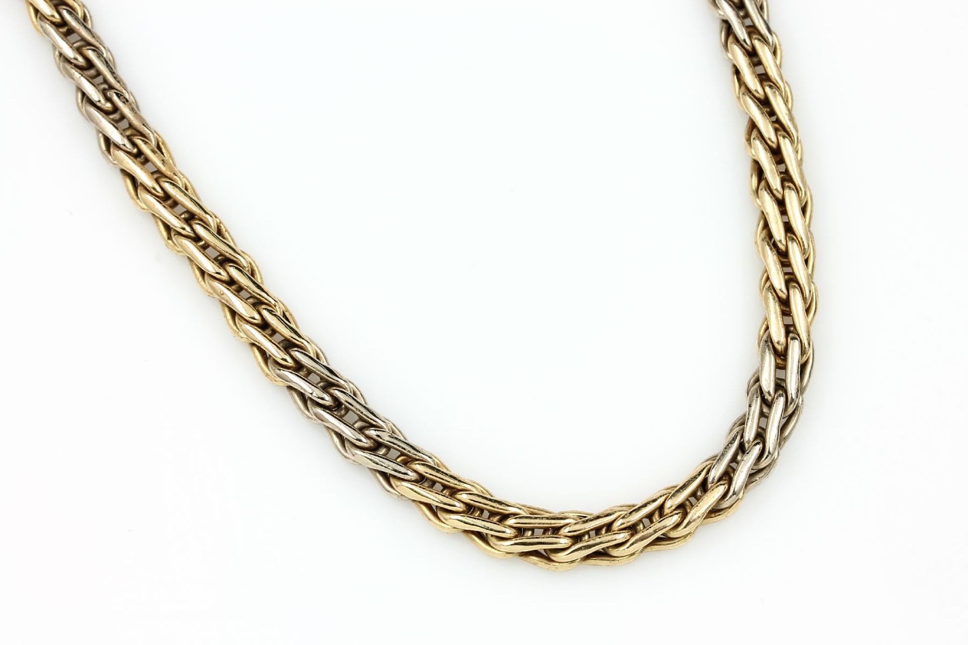 14 kt Gold Collier, ca. 36.7 g, GG/WG, L. ca. 46.5 cm, große Federringschließe14 kt gold necklace,