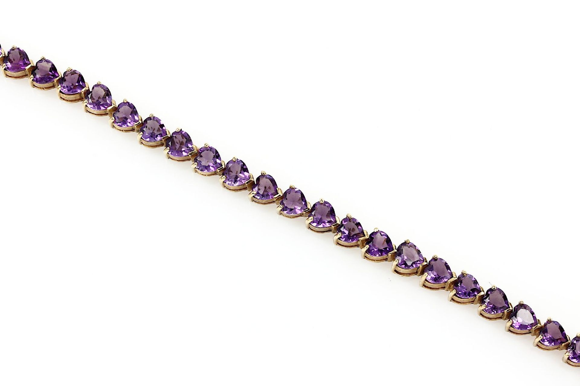 9 kt Gold Armband "Herzen" mit Amethyst, GG375/000, facett. Amethystherzen, L. ca. 19 cm,