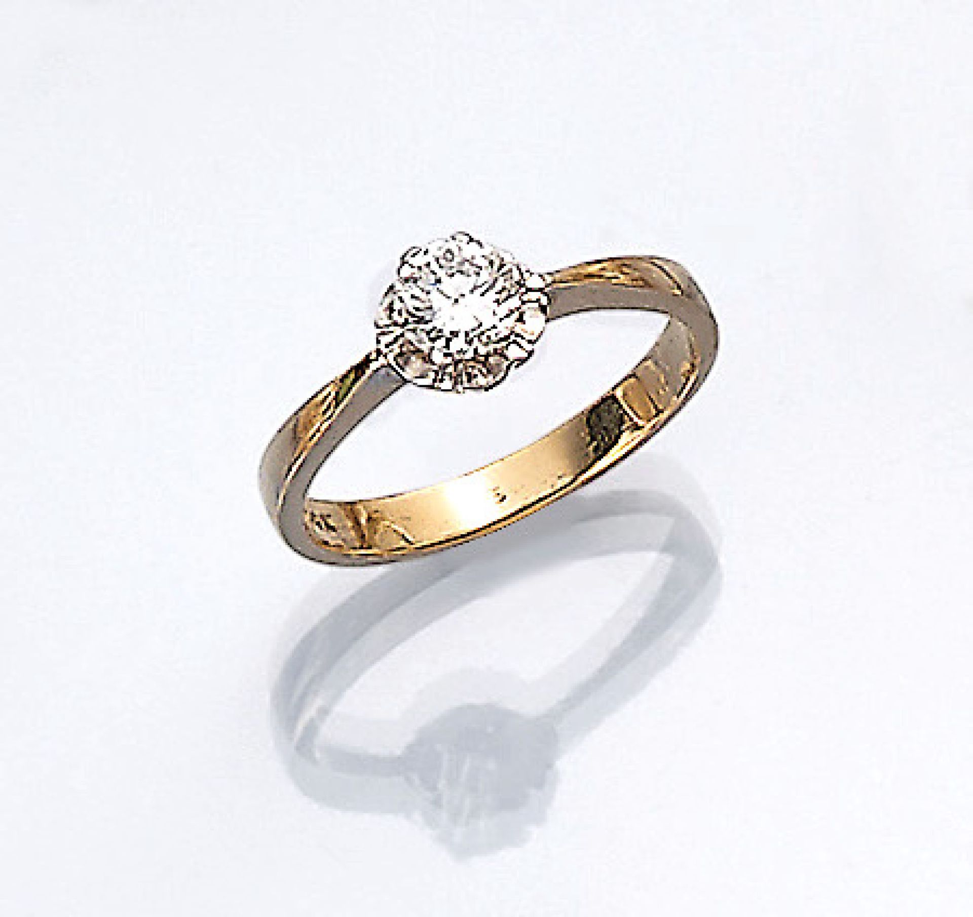 14 kt Gold Ring mit Diamant, GG 585/000, Diamant ca. 0.44 ct Weiß/si1, RW 52, ca. 3 g14 kt gold ring