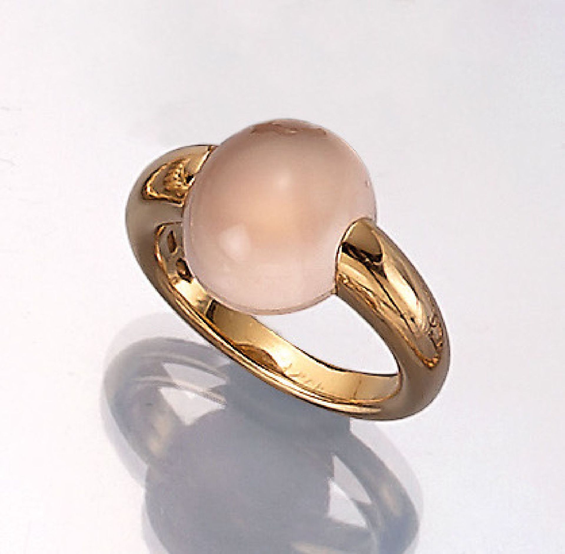 18 kt Gold POMELLATO Ring "Luna" mit Rosenquarz, GG 750/000, Rosenquarzcabochon,RW 53, sign. und